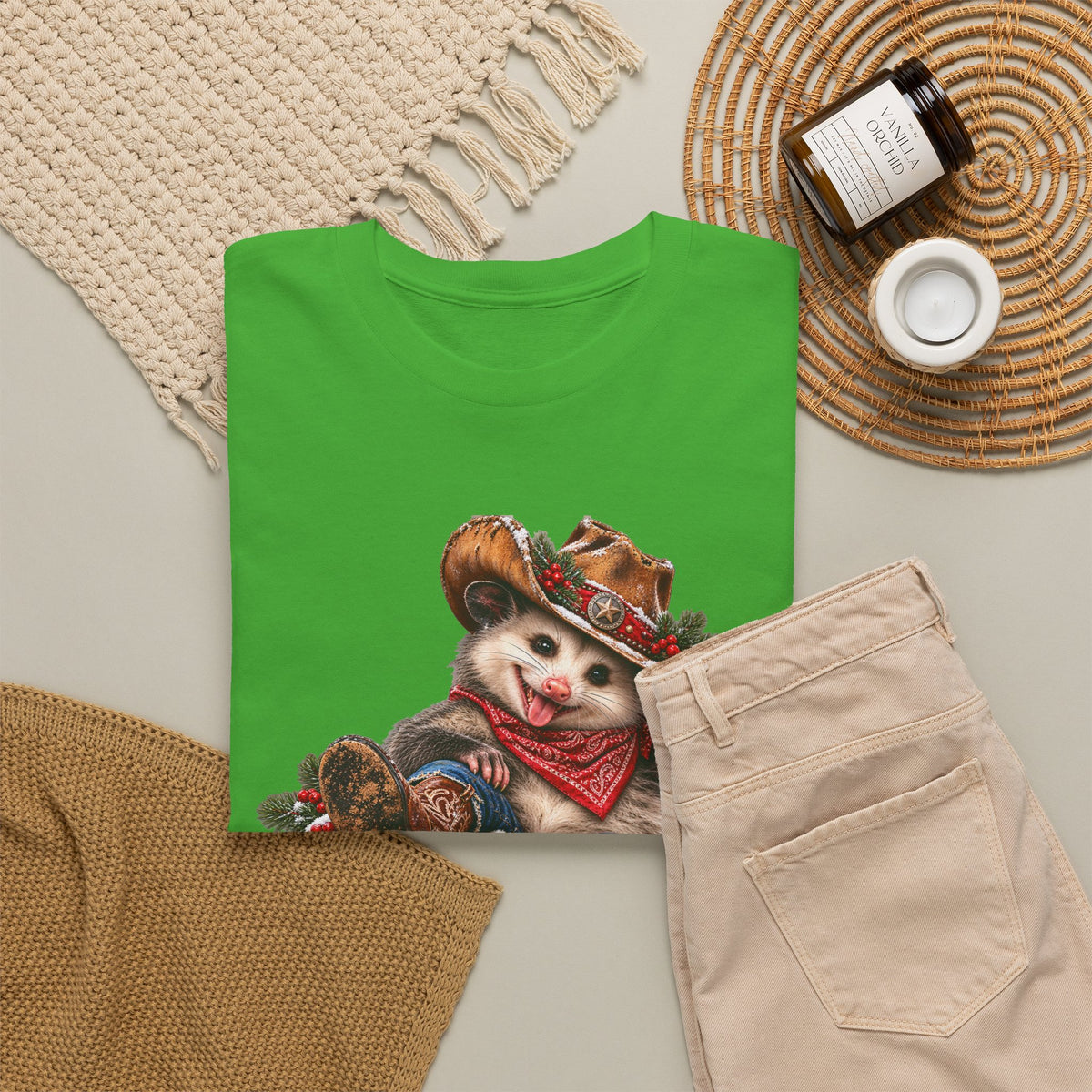 Pete the Possum Women’s Classic Christmas Tee – Western Cowgirl Holiday Shirt