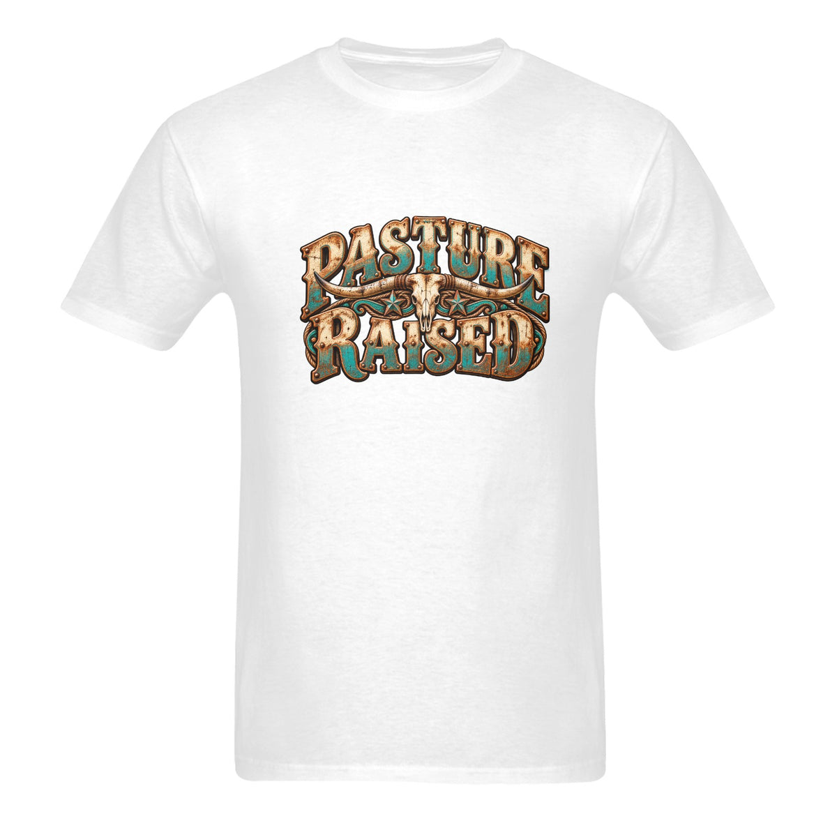 Pasture Raised Men’s T-Shirt  Vintage Western Longhorn Skull Ranch Graphic Tee