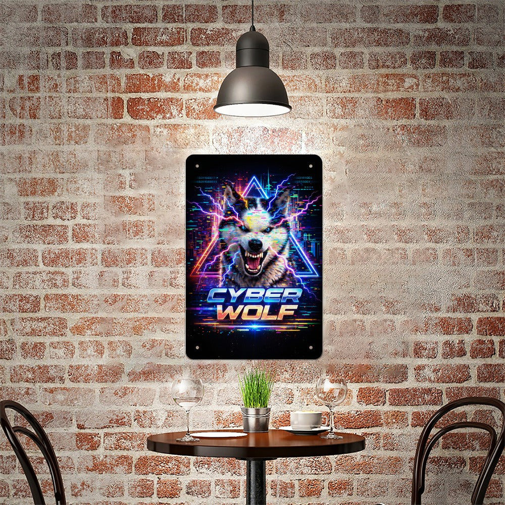 Cyber Wolf Hercules of Wolf Hill Ranch Neon Metal Tin Sign Made in USA