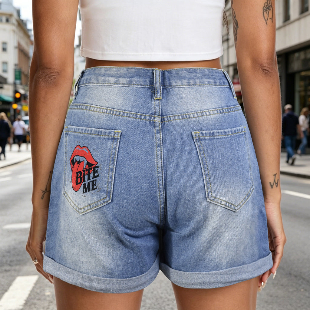 Bite Me  Women's Light-Wash Denim Shorts with Pocket