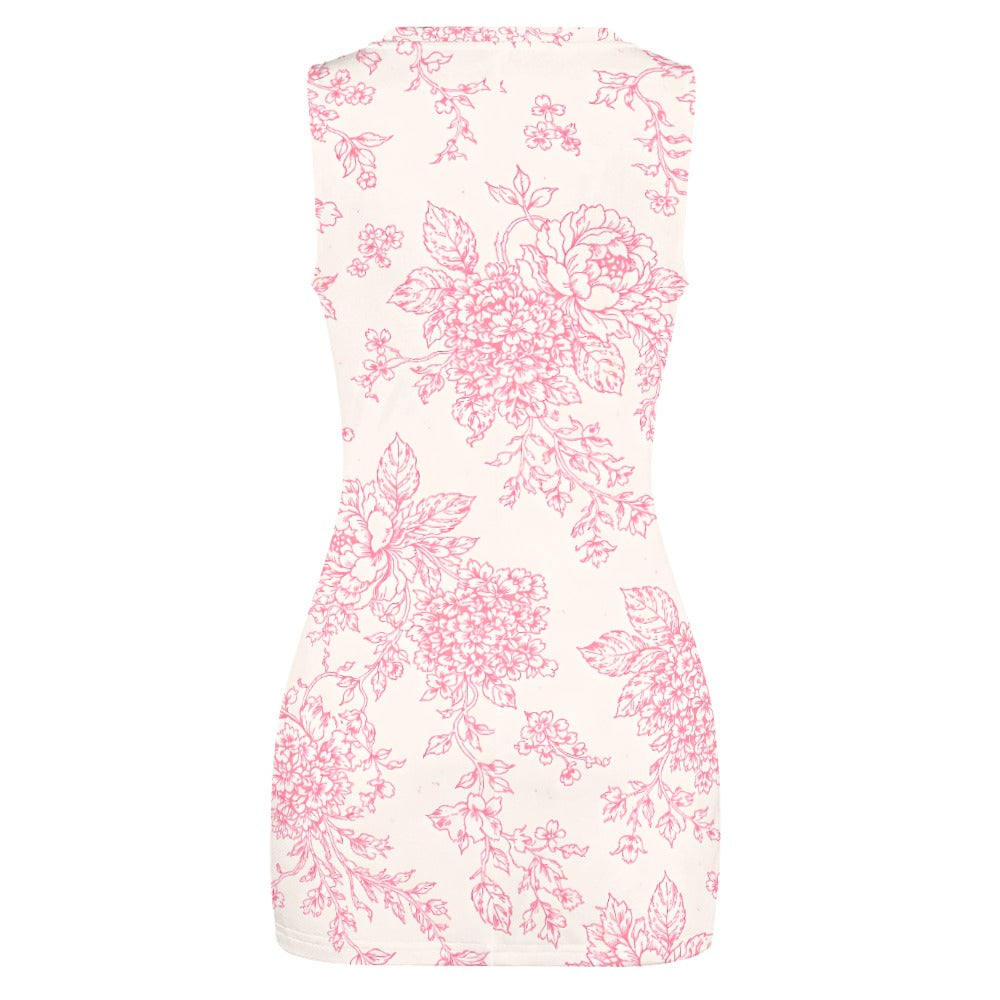 The Blush Garden Collection   Pink Toile Floral Print Navel-Baring Cross-Fit Hip Skirt