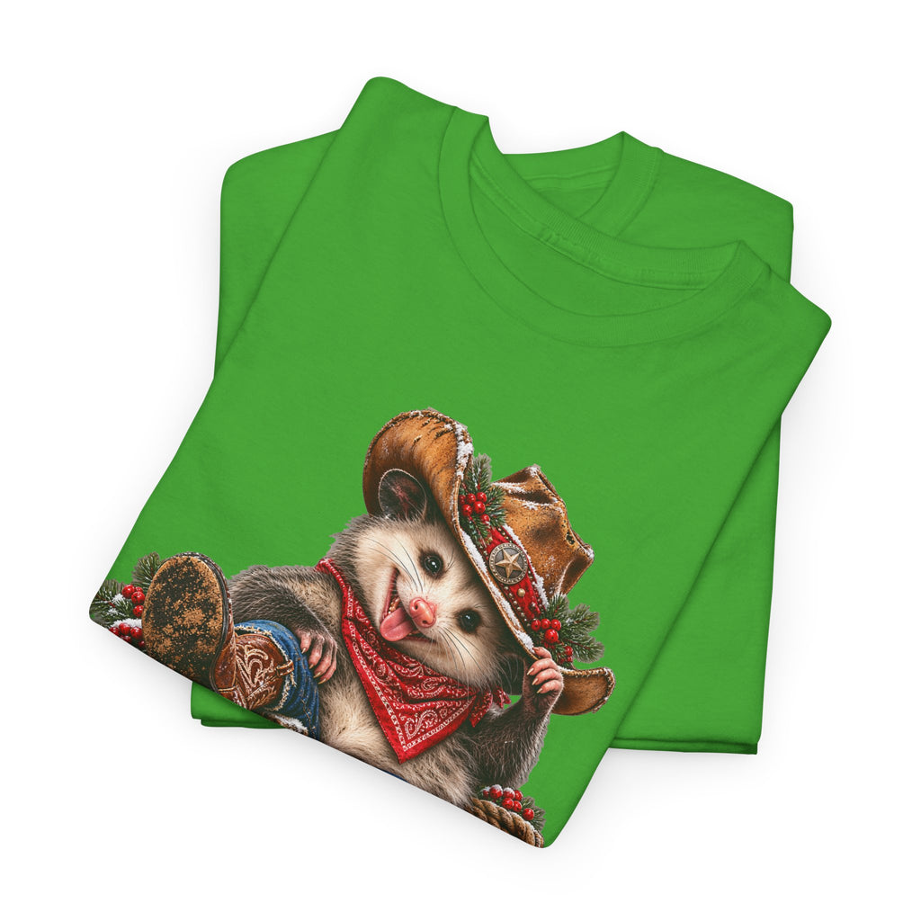 Pete the Possum Women’s Classic Christmas Tee – Western Cowgirl Holiday Shirt