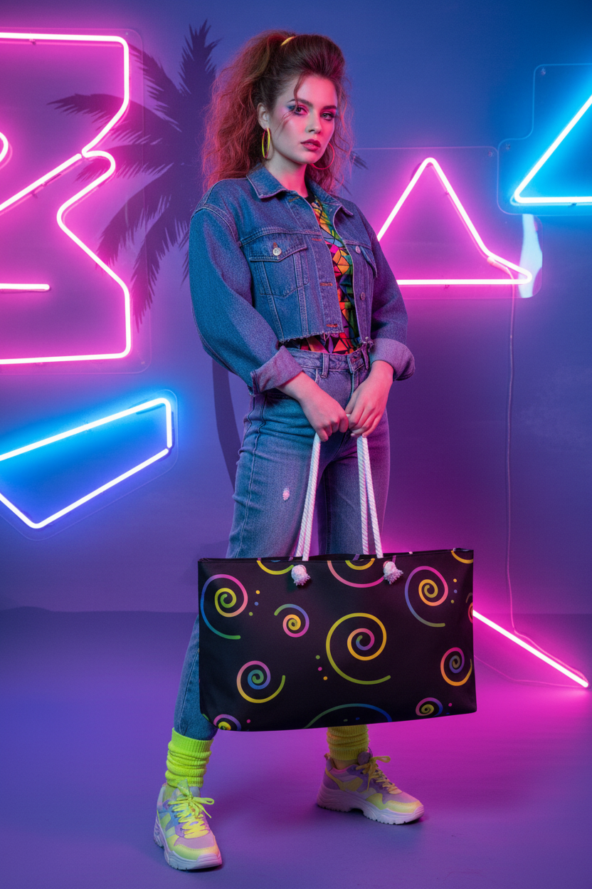 80s retro photoshoot with pink and blue lighting