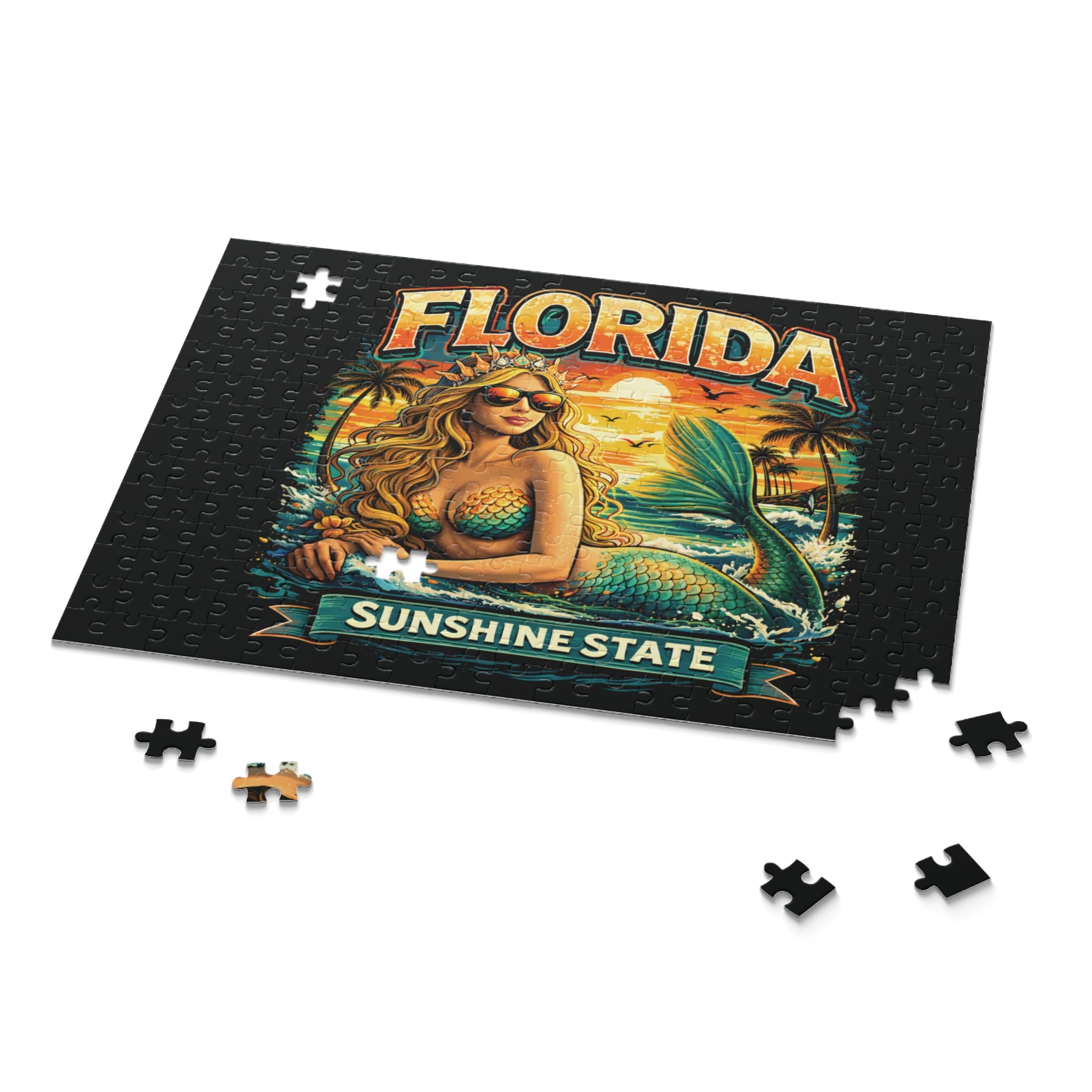 Florida Mermaid Puzzle — Sunshine State Beach Scene (120/252/500 Pieces)
