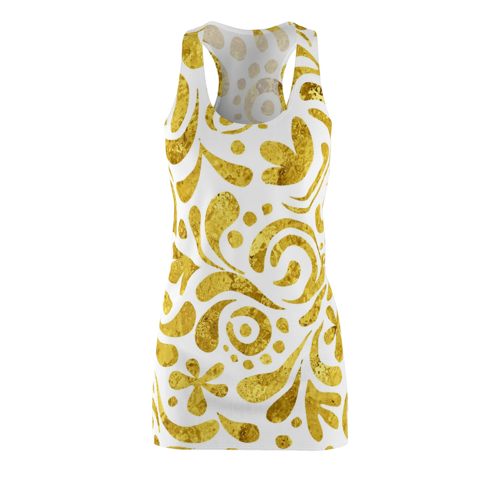 Gold Floral Racerback Dress — Allover Print Summer Dress
