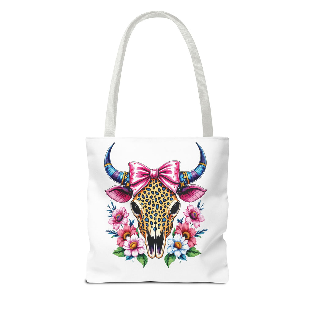 Cow Skull Floral Tote Bag — Colorful Western Chic with Pink Bow