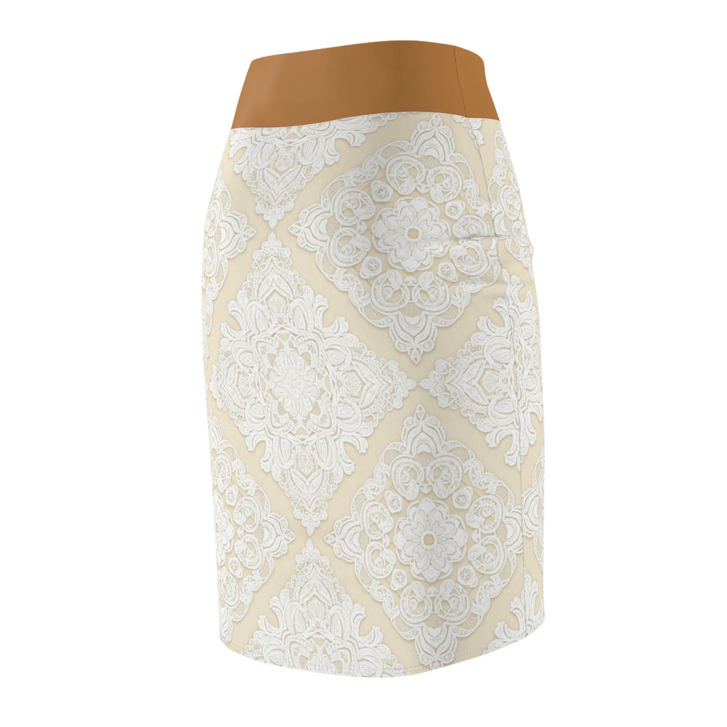 Classic Lace Medallion Pencil Skirt  WHITE  Cream Vintage Floral Pattern