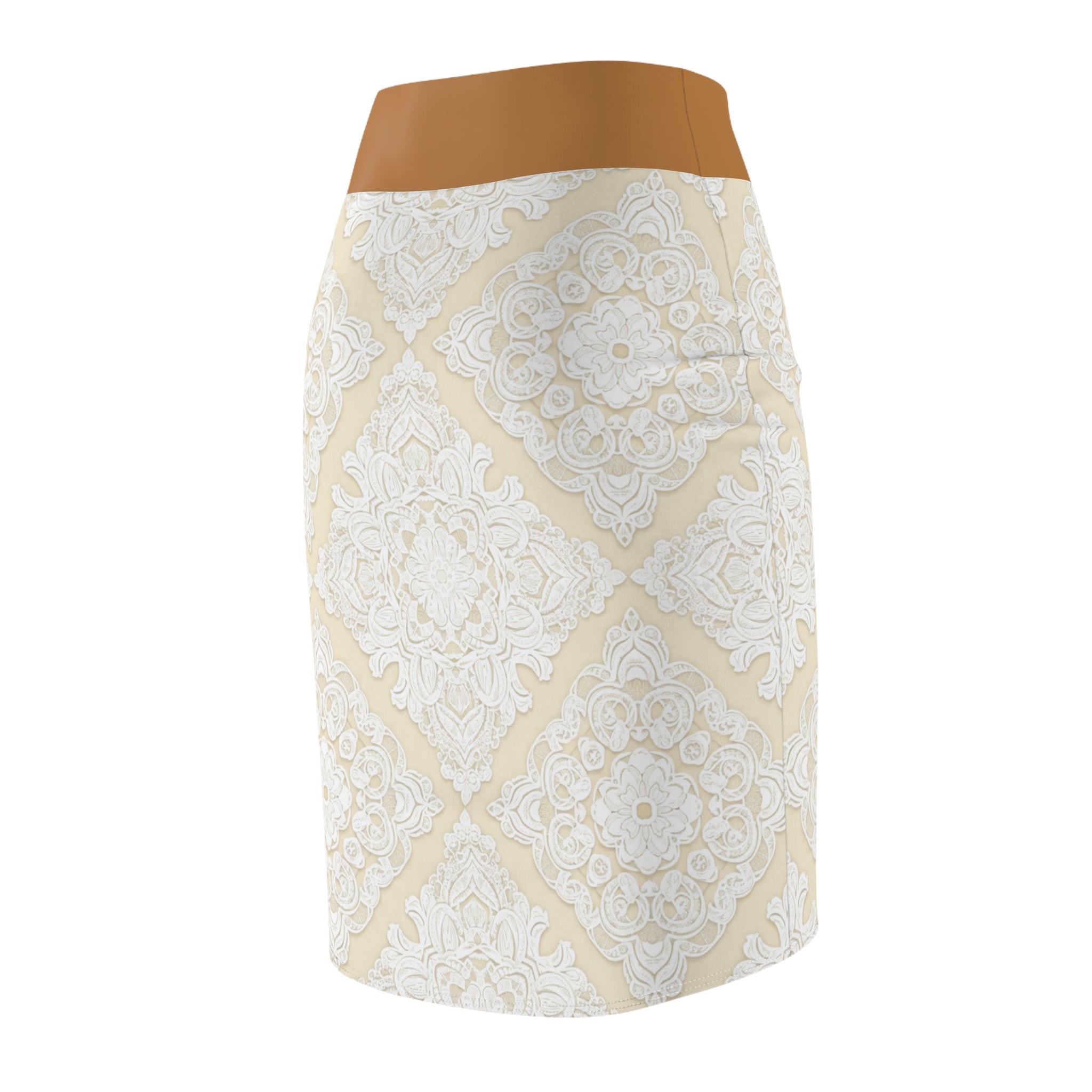 Classic Lace Medallion Pencil Skirt  WHITE  Cream Vintage Floral Pattern