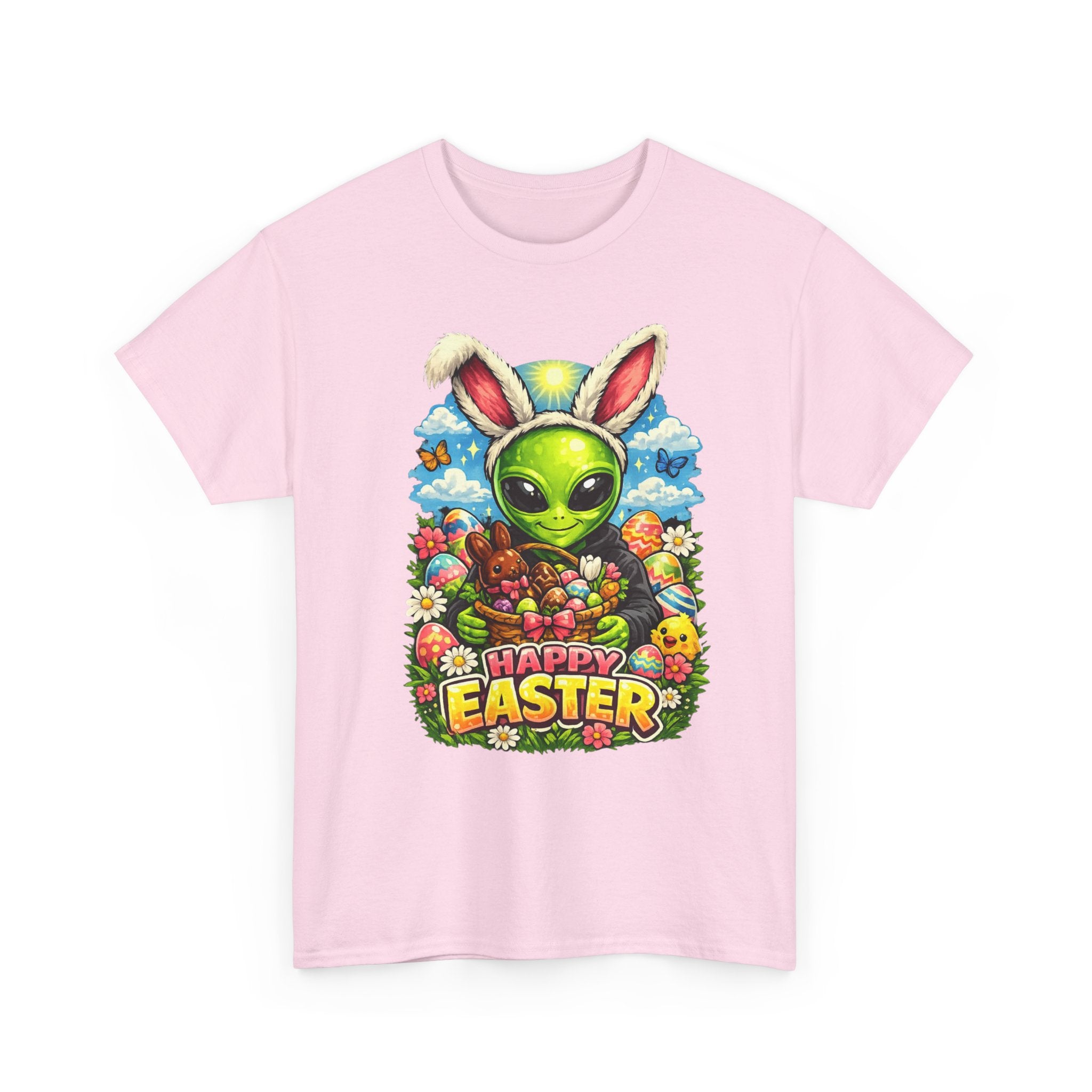 Alien Bunny Happy Easter T-Shirt | Easter eggs, spring flowers, psychedelic art