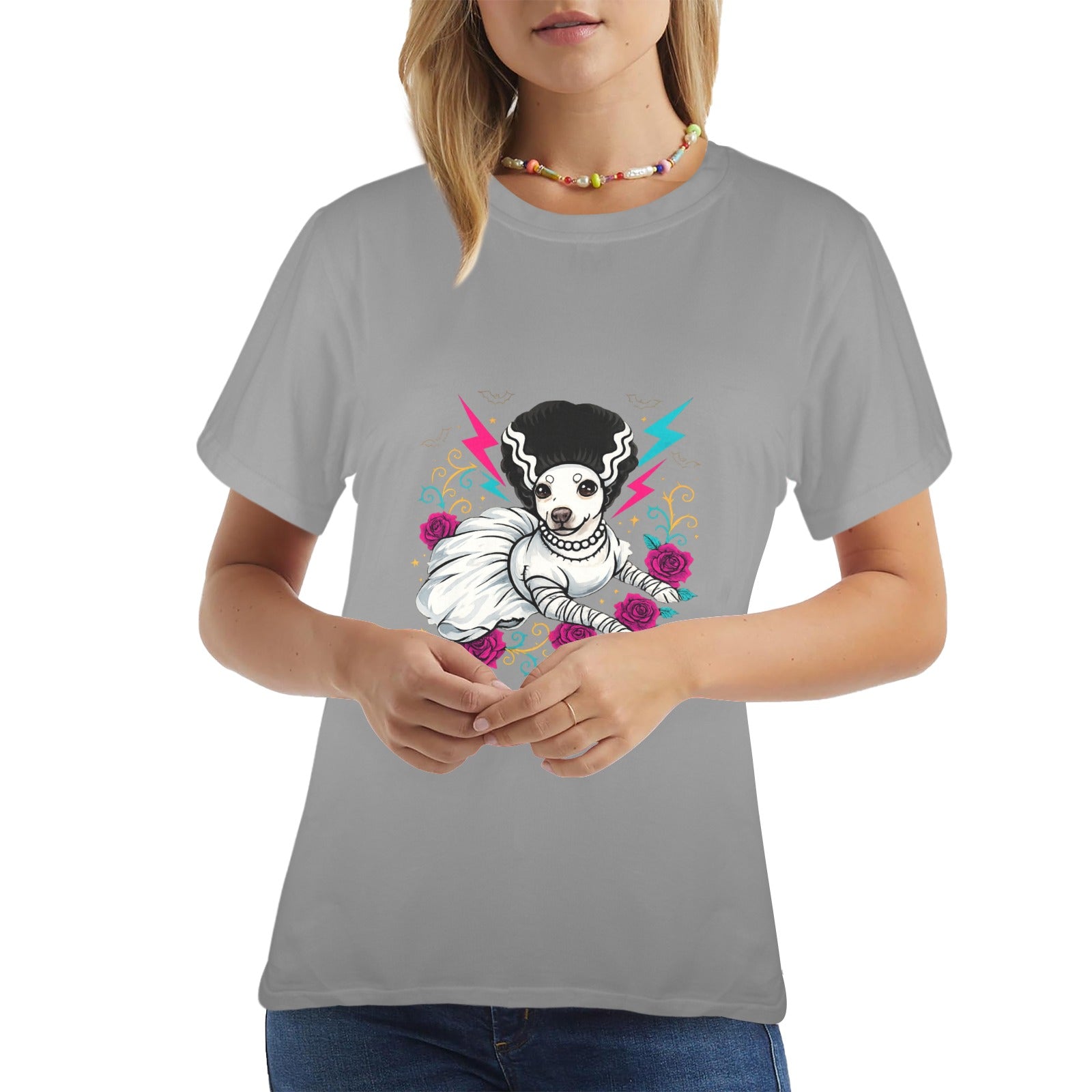 Bride of Barkenstein  Women's Graphic Tee Chihuahua Horror Character,