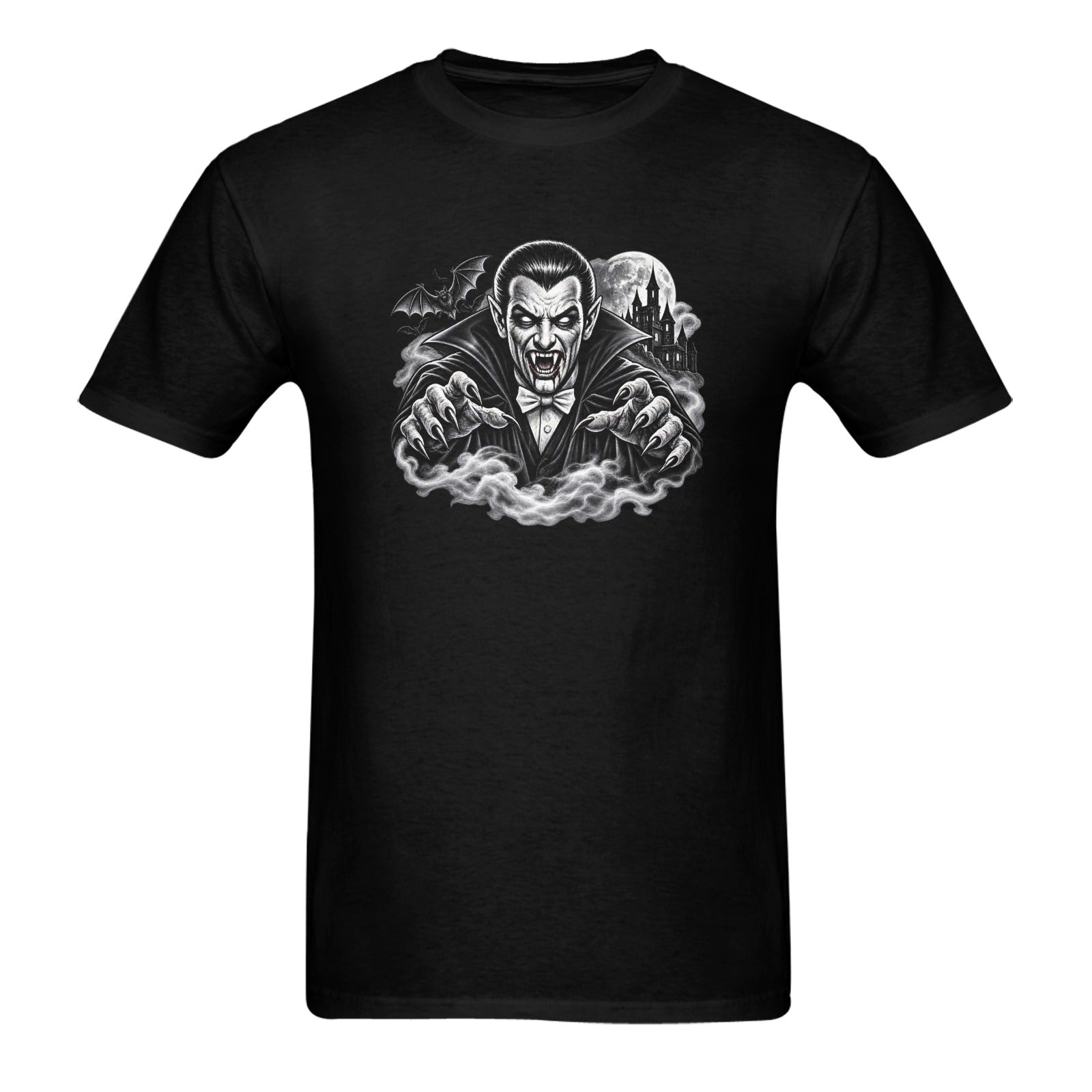 Vintage Vampire Unisex T-Shirt | Gothic Dracula Halloween Tee | Retro Horror Vampire Shirt | Spooky Castle & Bats Graphic Tee