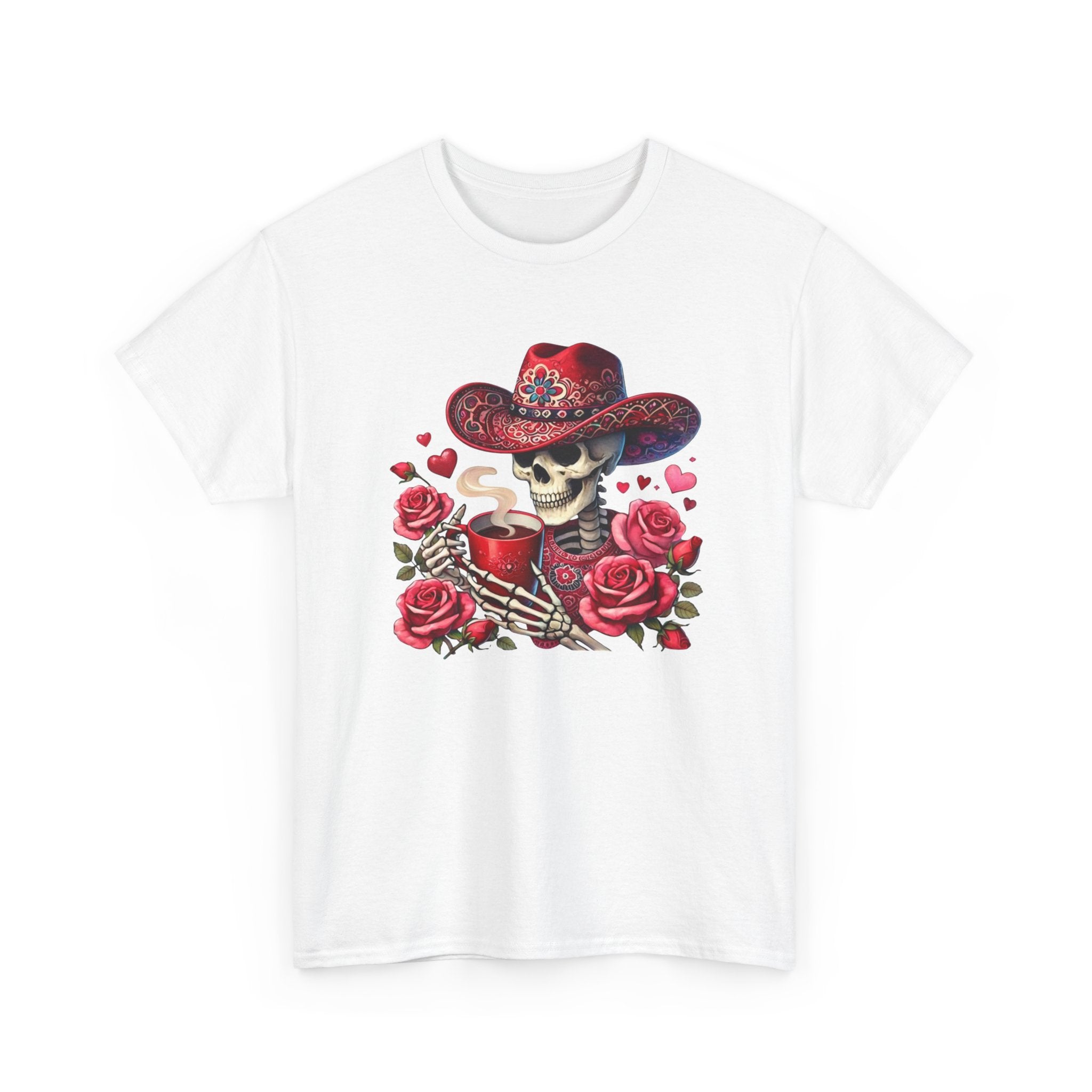 Skeleton Cowboy Western Skull Tee — Roses & Coffee Lovers Graphic T-Shirt  Trendy Skull