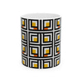 Vintage Elite Society Collection — Tile Ceramic Mug in Black, Yellow & Orange Pattern (11oz / 15oz)