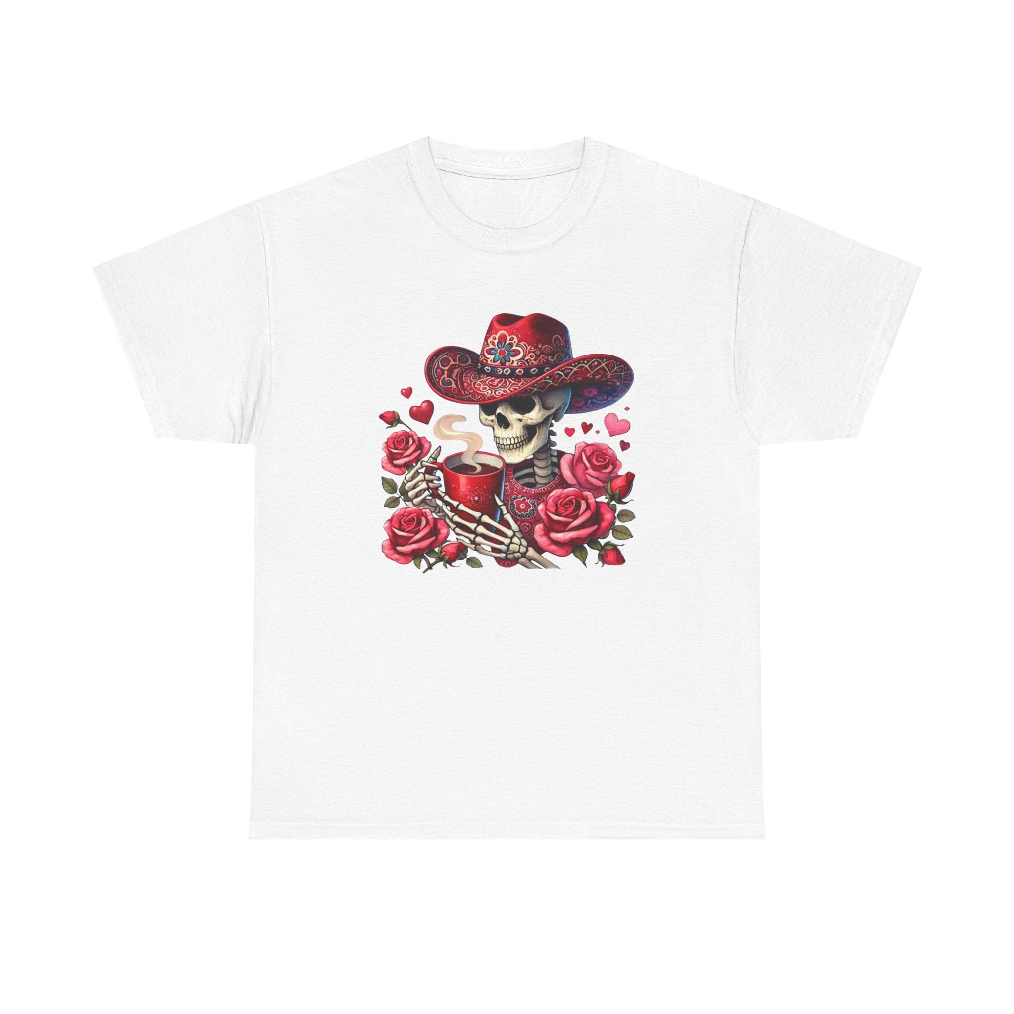 Skeleton Cowboy Western Skull Tee — Roses & Coffee Lovers Graphic T-Shirt  Trendy Skull
