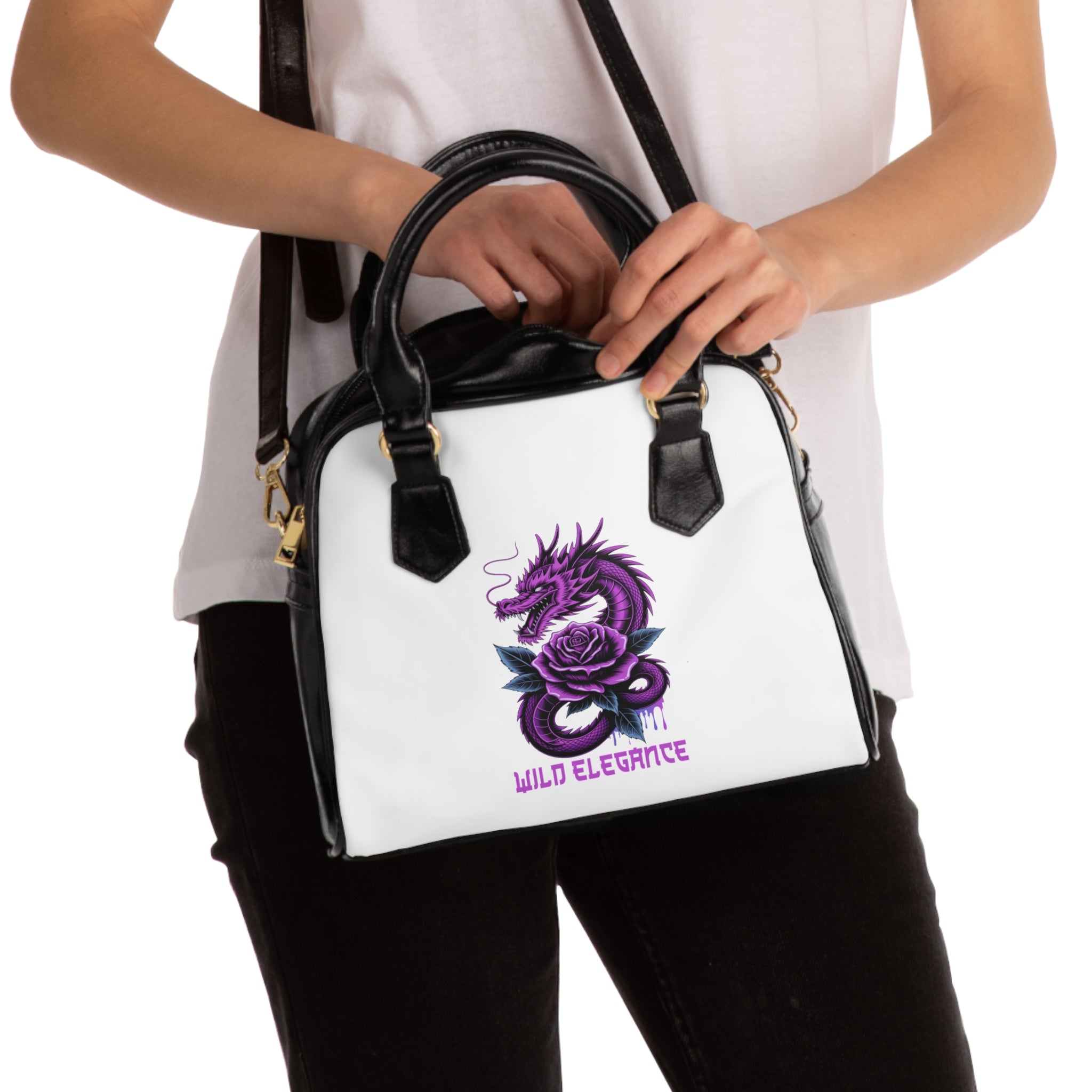 Shoulder Handbag — Purple Dragon & Rose "Wild Elegance" Printed Purse