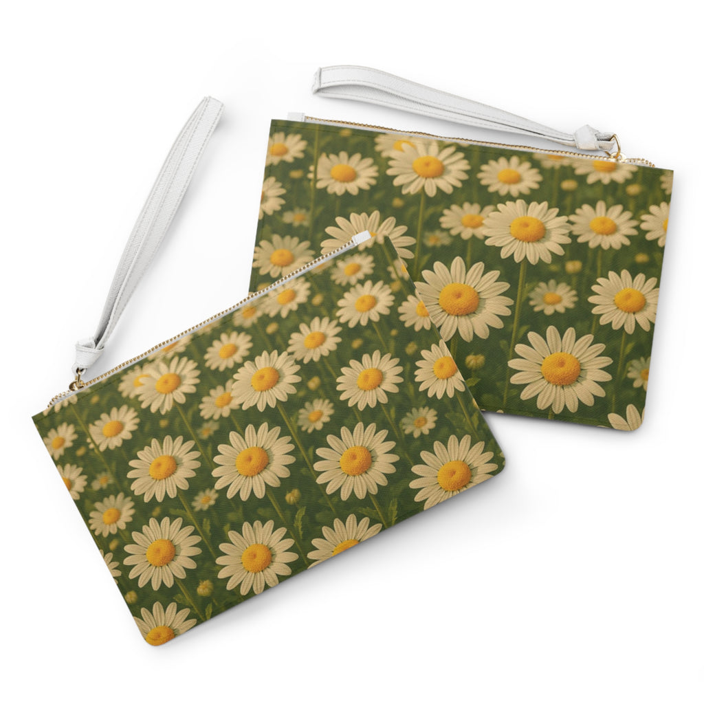 Daisy Field Clutch Bag - Floral Zip Pouch for Women, Spring Accessory, Wedding Gift, Stylish Makeup Bag, Cute Clutch
