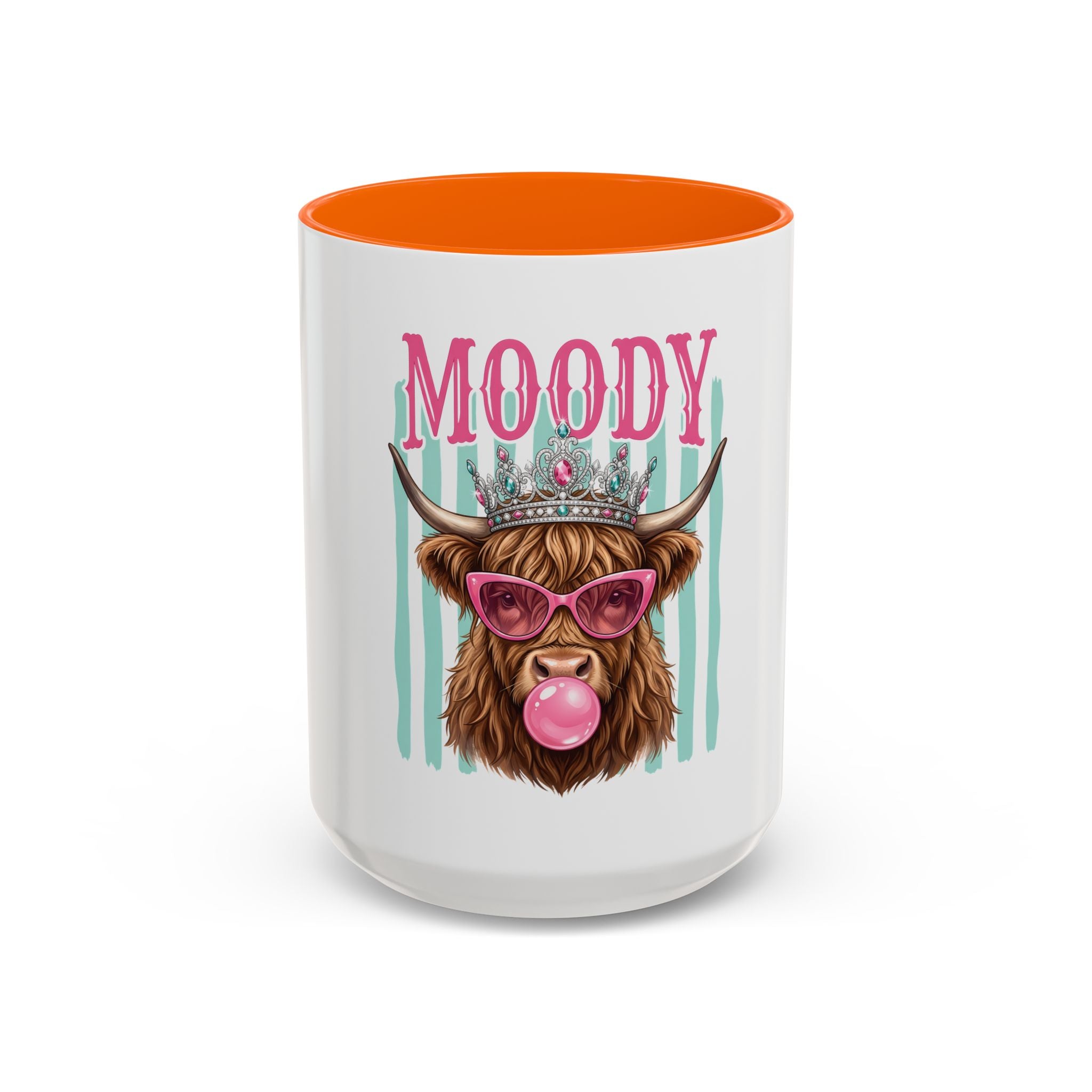 Moody Highland Cow Coffee Mug — Funny Crowned Cow with Bubblegum | Gift for Cow Lovers