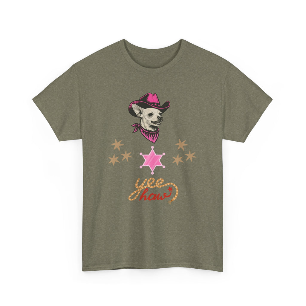Cowgirl Dog T-Shirt — 'Yee Haw' Chihuahua in Pink Cowboy Hat    Trendy TShirt CoCo