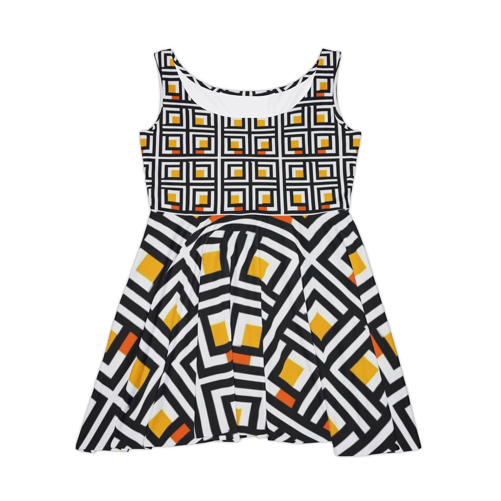 Vintage Elite Society Dress — Black, White & Amber