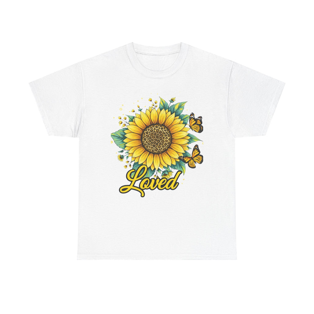 Loved Sunflower T-Shirt — Bright Floral Tee with Butterflies