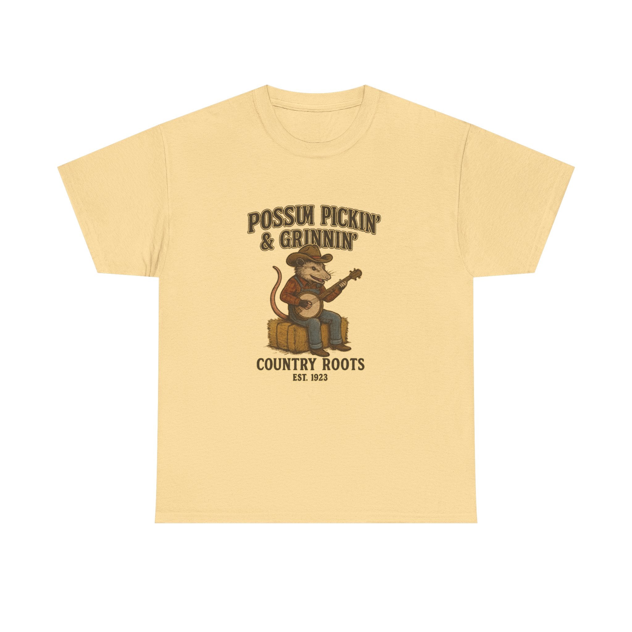 T-Shirt Possum Pickin' & Grinnin' Country Roots" Vintage Banjo Graphic Tee  Trendy T Shirt