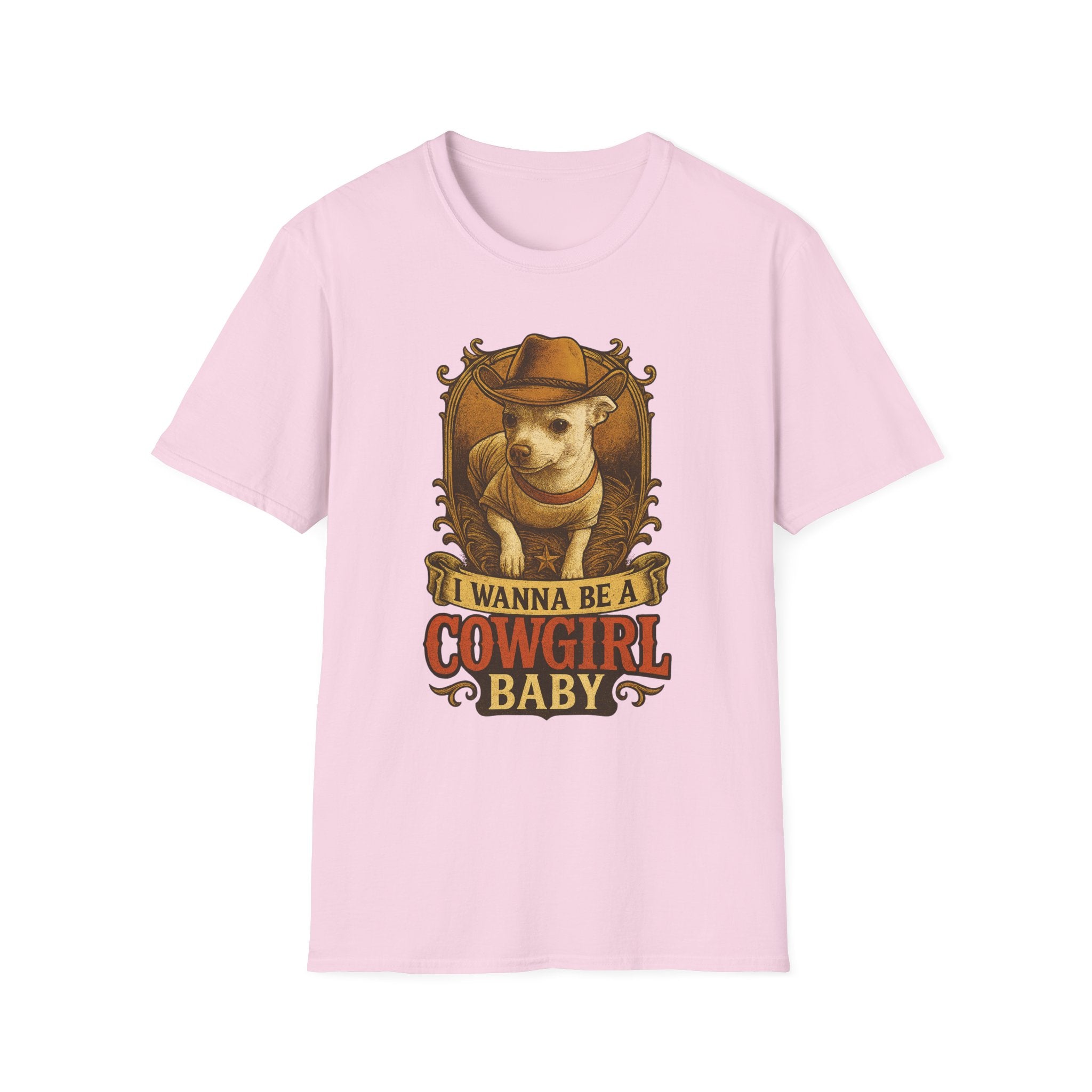 Cowgirl Baby TShirt  Cute Chihuahua Cow Dog Illustration "I Wanna Be a Cowgirl Baby     Trendy TShirt