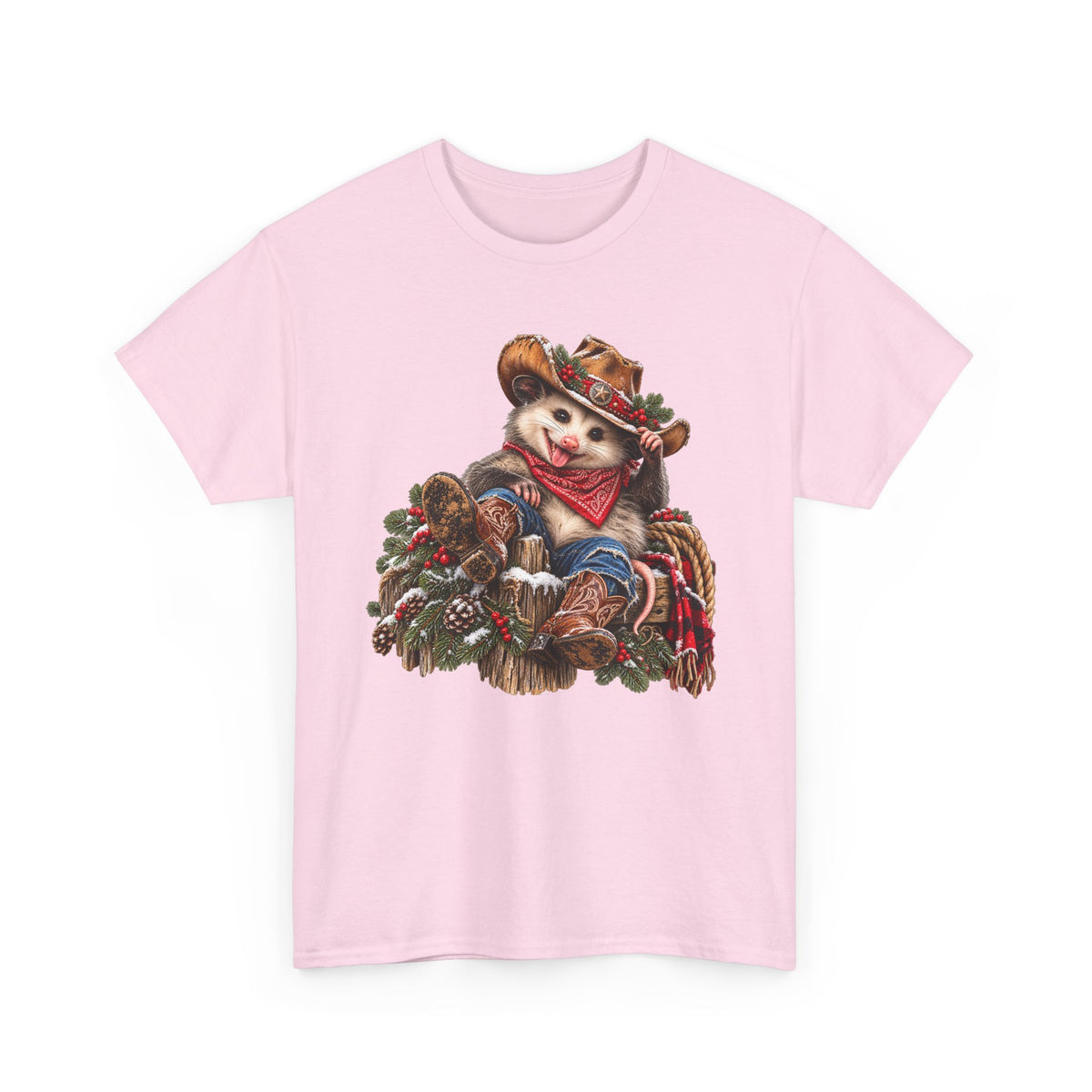 Pete the Possum Women’s Classic Christmas Tee – Western Cowgirl Holiday Shirt