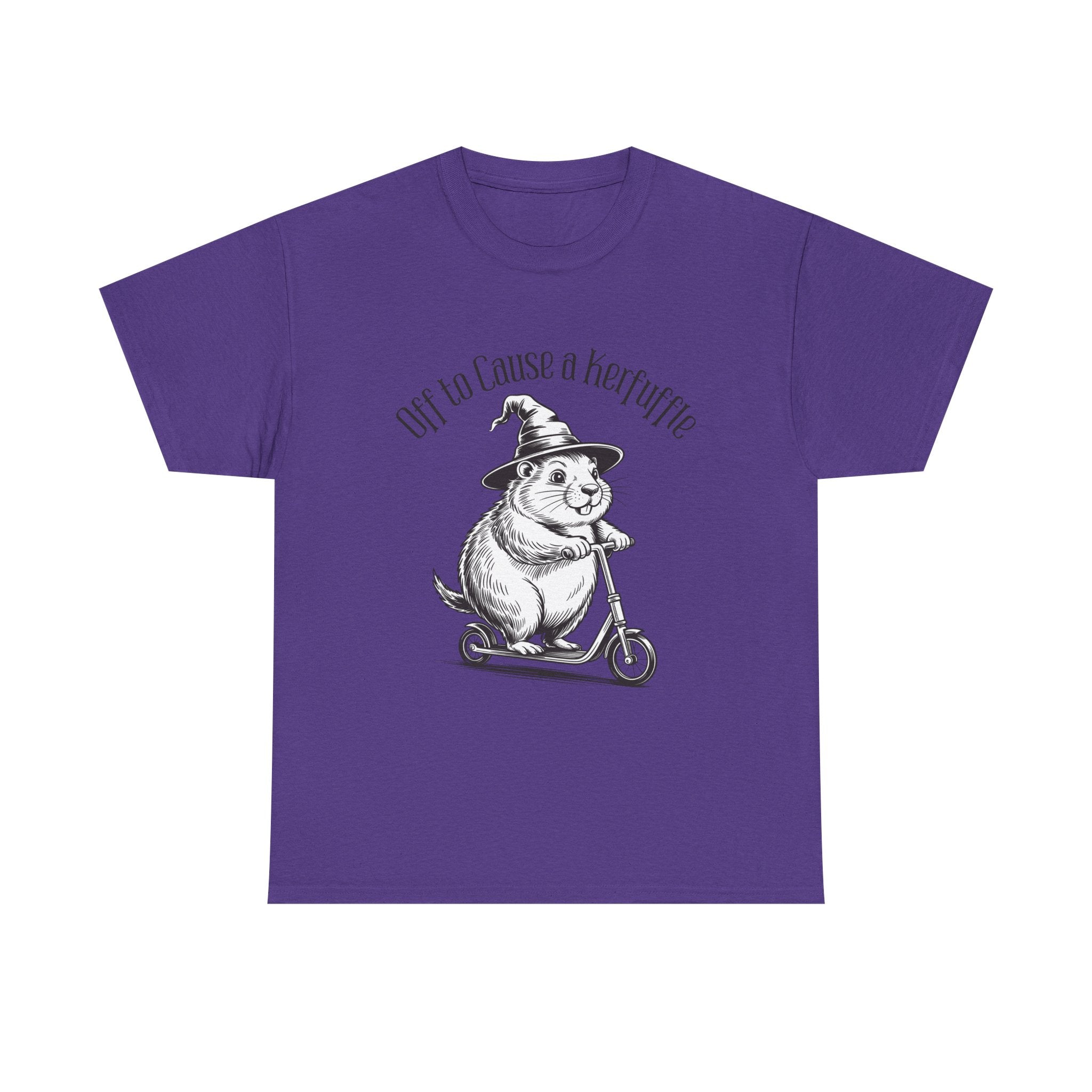 Groundhog Witch Scooter Tee — "Off to Cause a Kerfuffle" Graphic Shirt