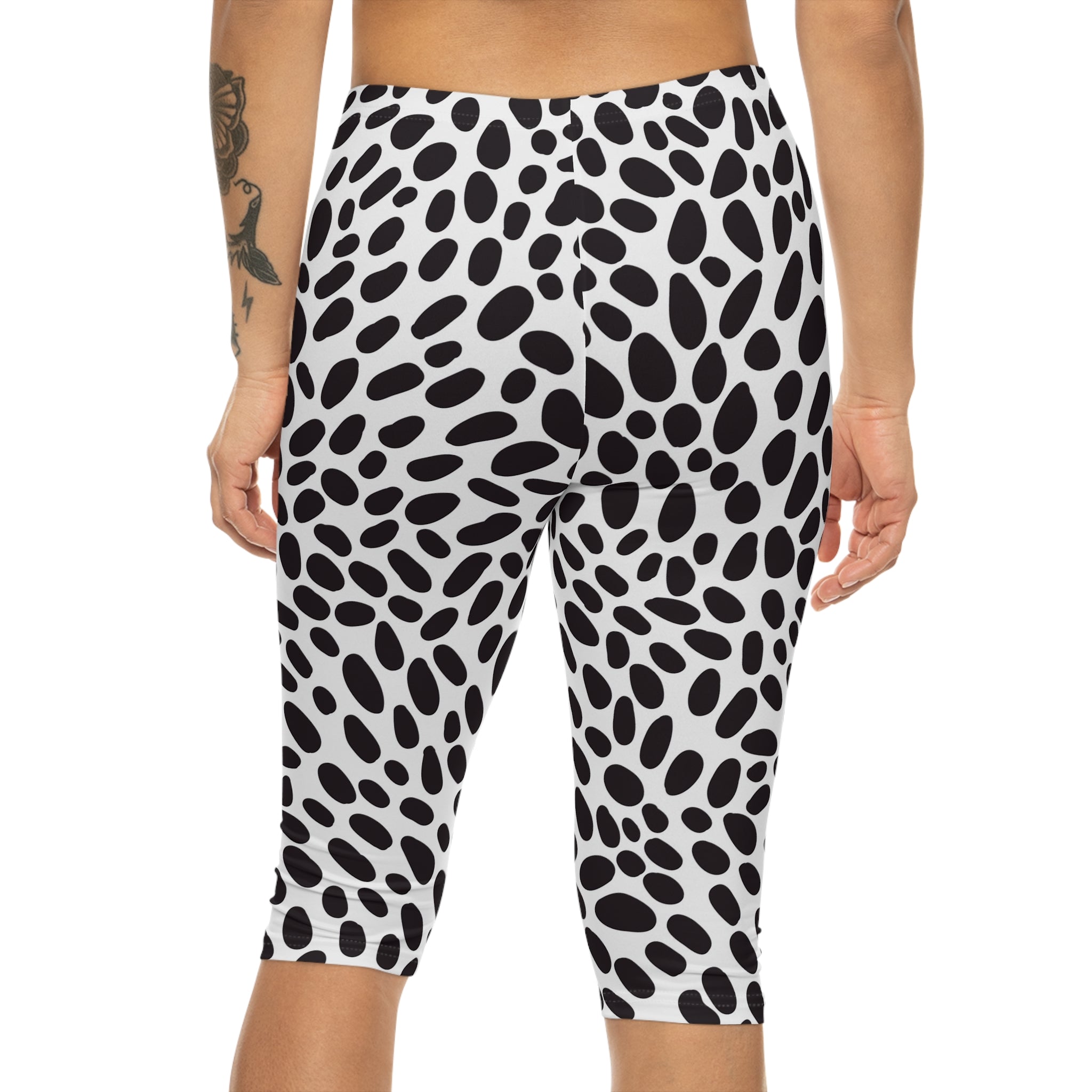 Dalmatian Spot Capri Leggings — Black & White Animal Print Capri Leggings