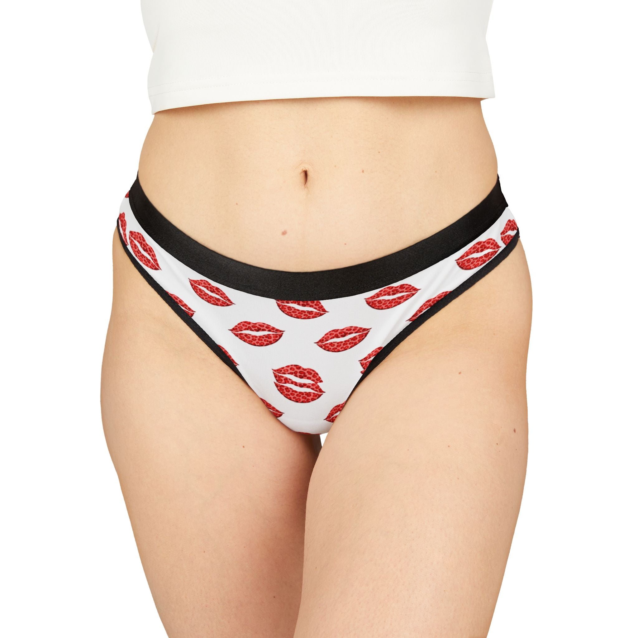 Kiss Print Women's Thong – Red Lipstick Kiss Pattern Lingerie