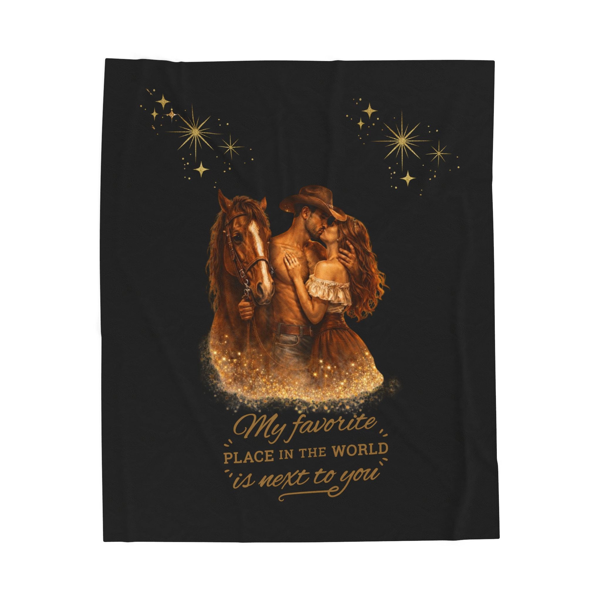 Romantic Cowboy & Horse Velveteen Plush Blanket — “My favorite place in the world is next to you”   Featuring Cody Dust & Desire Collection