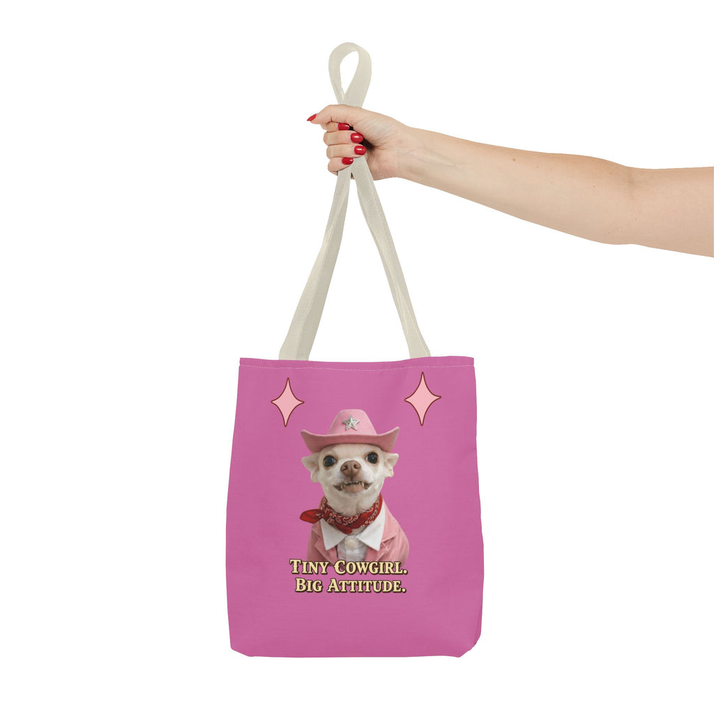 Tiny Cowgirl Tote Bag — Coco Cute Pink Chihuahua   Big Attitude” ON WOLF HILL RANCH