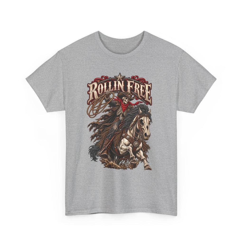 Rollin' Free Skeleton Cowboy Tee — Unisex Western Graphic T-Shirt