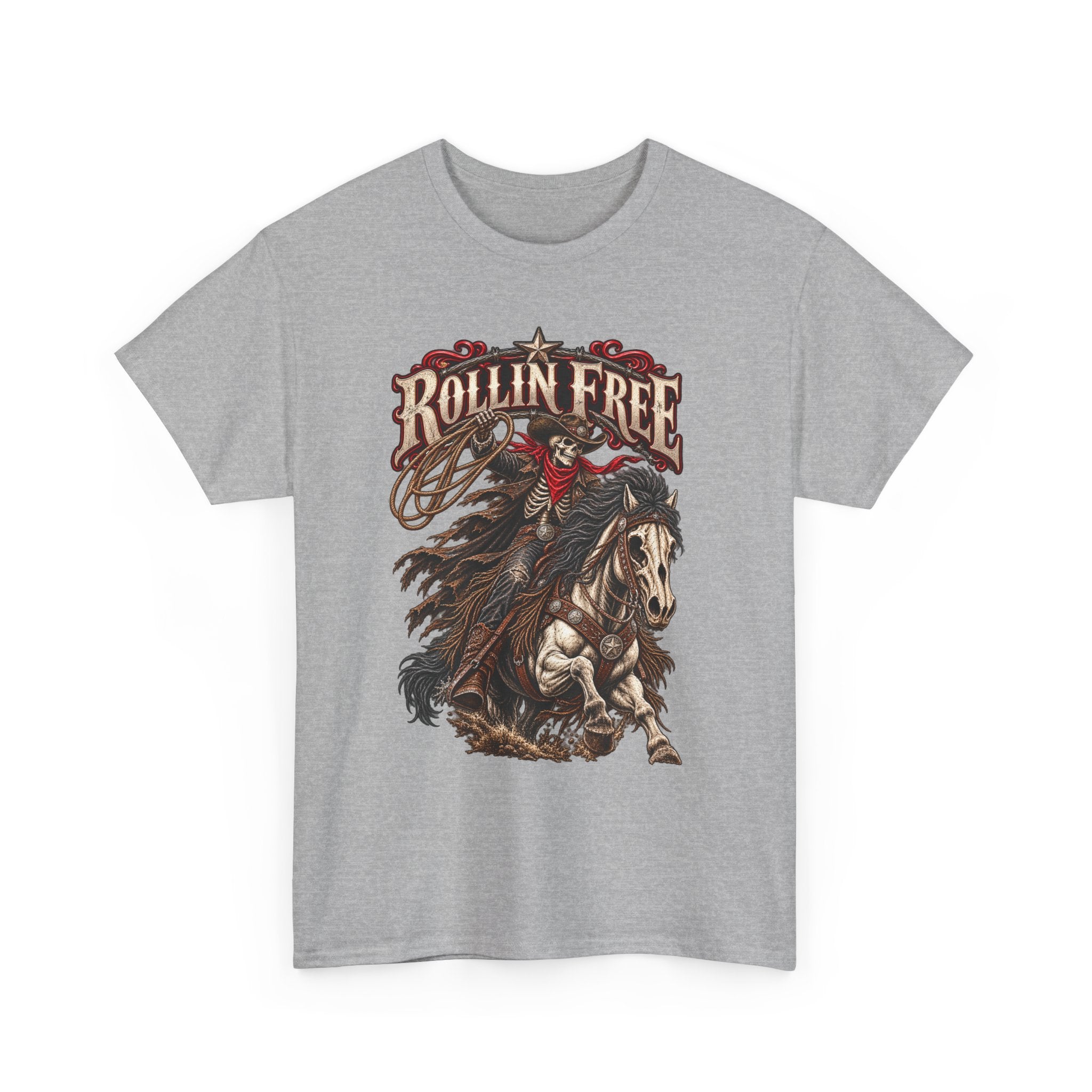 Rollin' Free Skeleton Cowboy Tee — Unisex Western Graphic T-Shirt