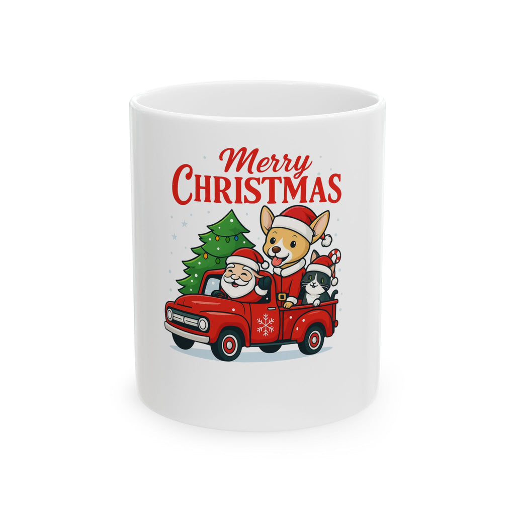 Merry Christmas Santa and Corgi in Red Truck Mug | Ceramic Coffee Cup