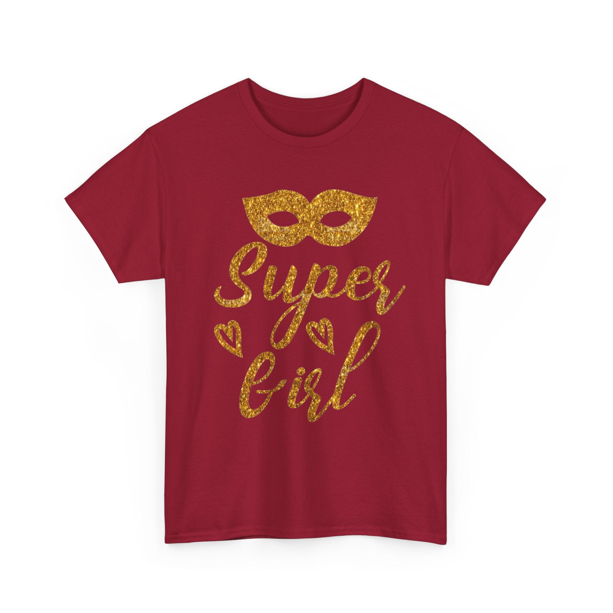 Super Girl Gold Glitter Mask T-Shirt — Strong Woman Trendy Tee