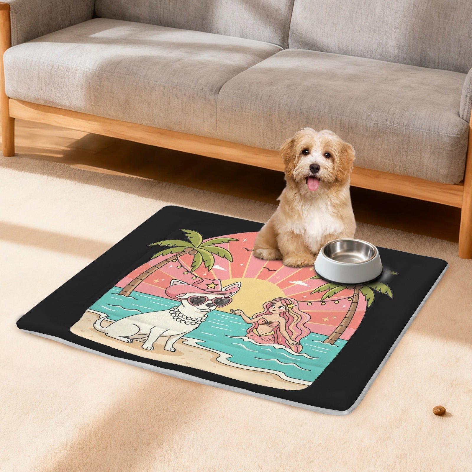 Chihuahua Retro Sunset Palm Tree Pet Mat — Beach Ready