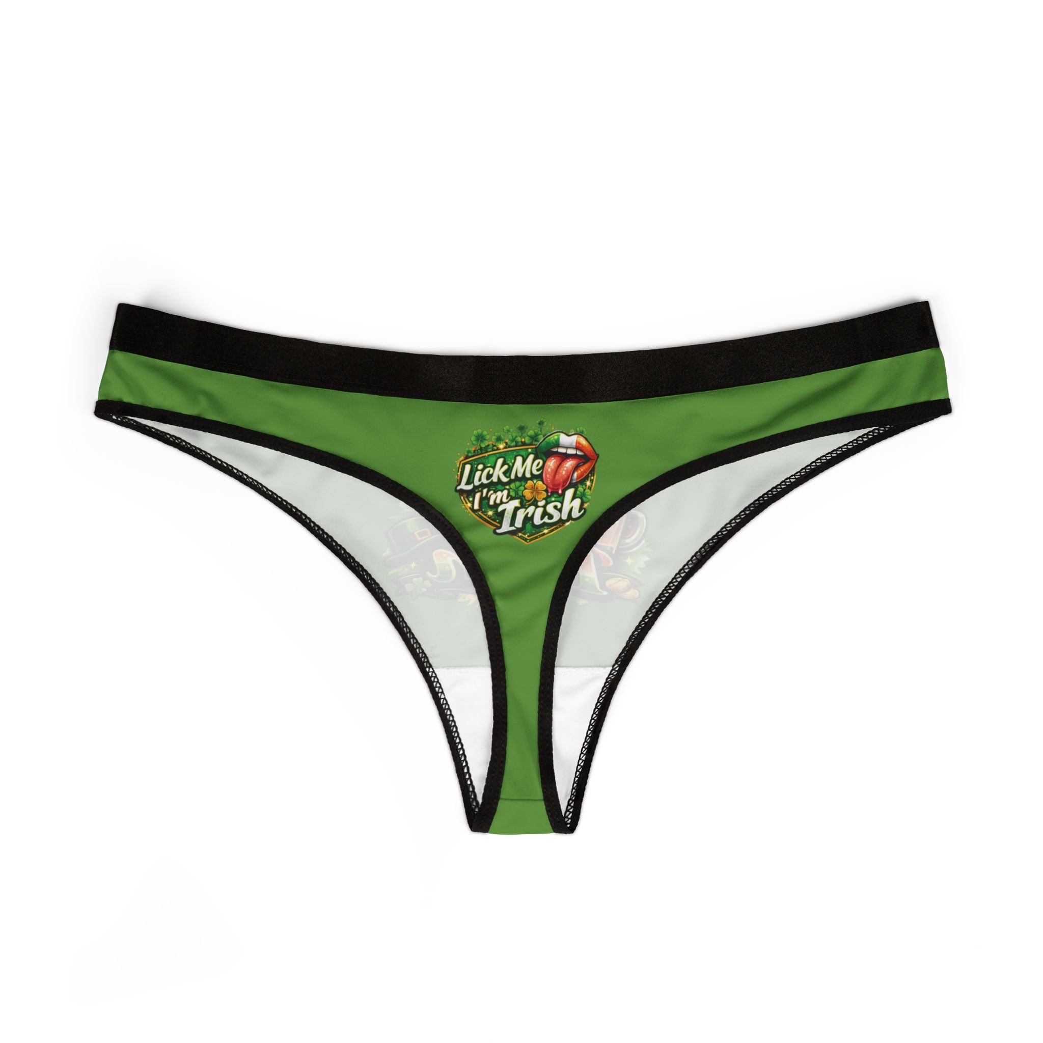 Women's Thong — "Lick Me I'm Irish" St. Patrick's Day Green Cotton-Blend Underwear