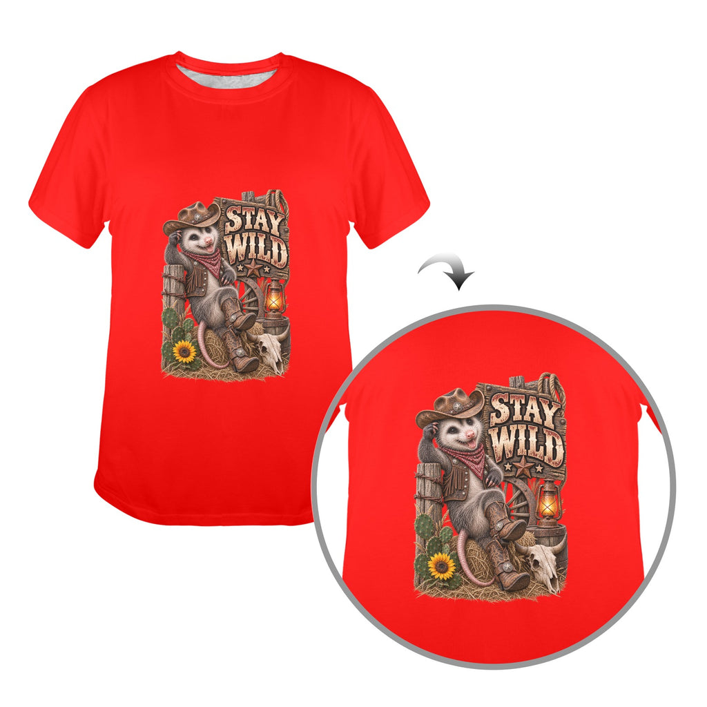 Stay Wild Pete the Possum Ladies T-Shirt   Funny Western Possum