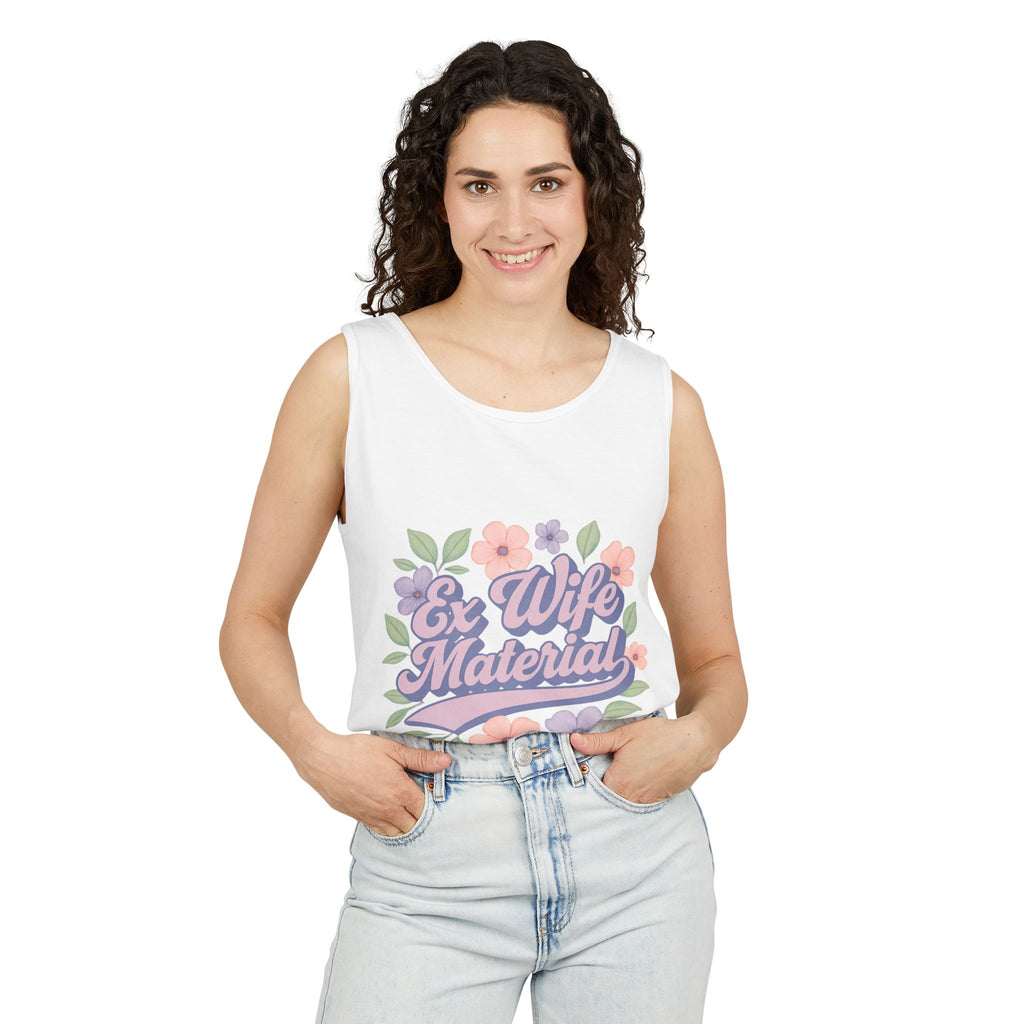Floral Graphic Tank Top - EZ Wife Material - Casual Summer Wear, Gifts for Newlyweds, Cute Matching Outfits, Honeymoon Tops, Boho Style