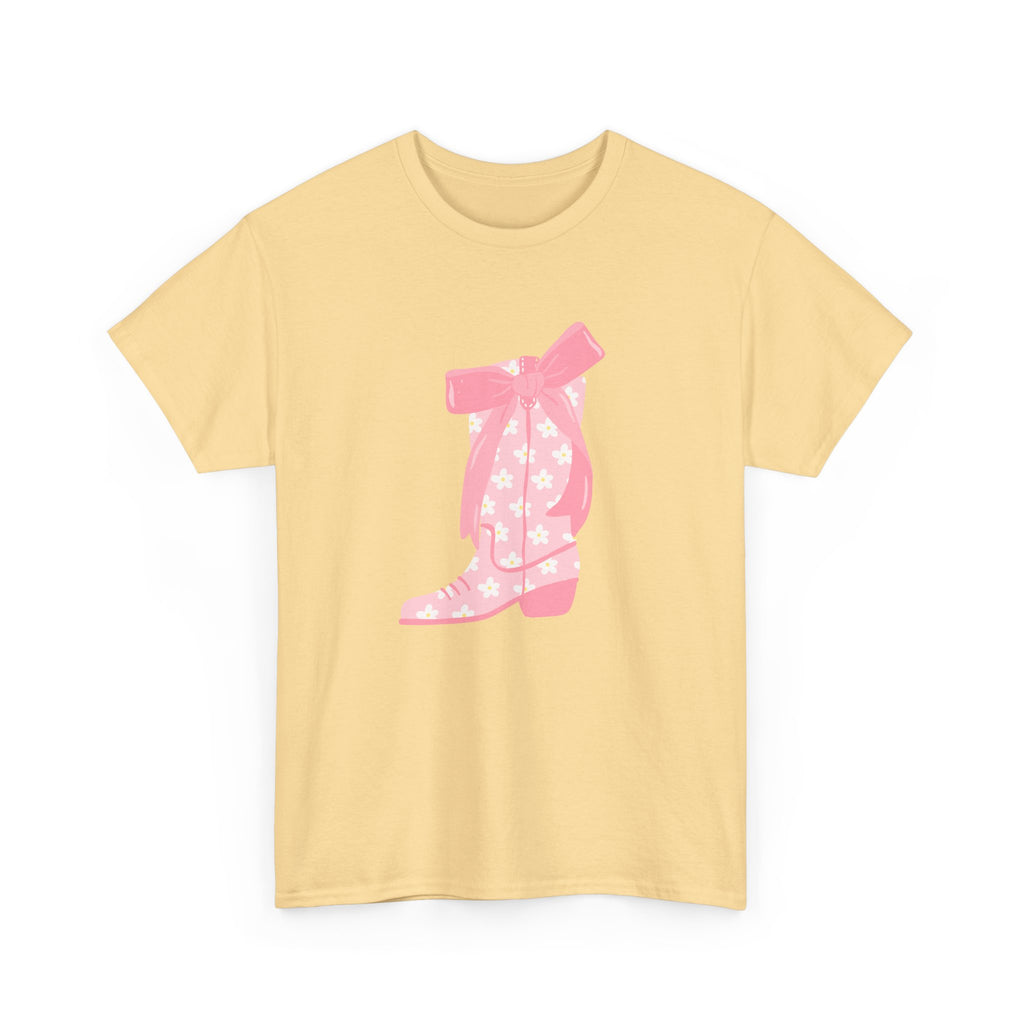 Cowgirl Boot Graphic Tee Pink Ribbon Star Print trendy t-shirt