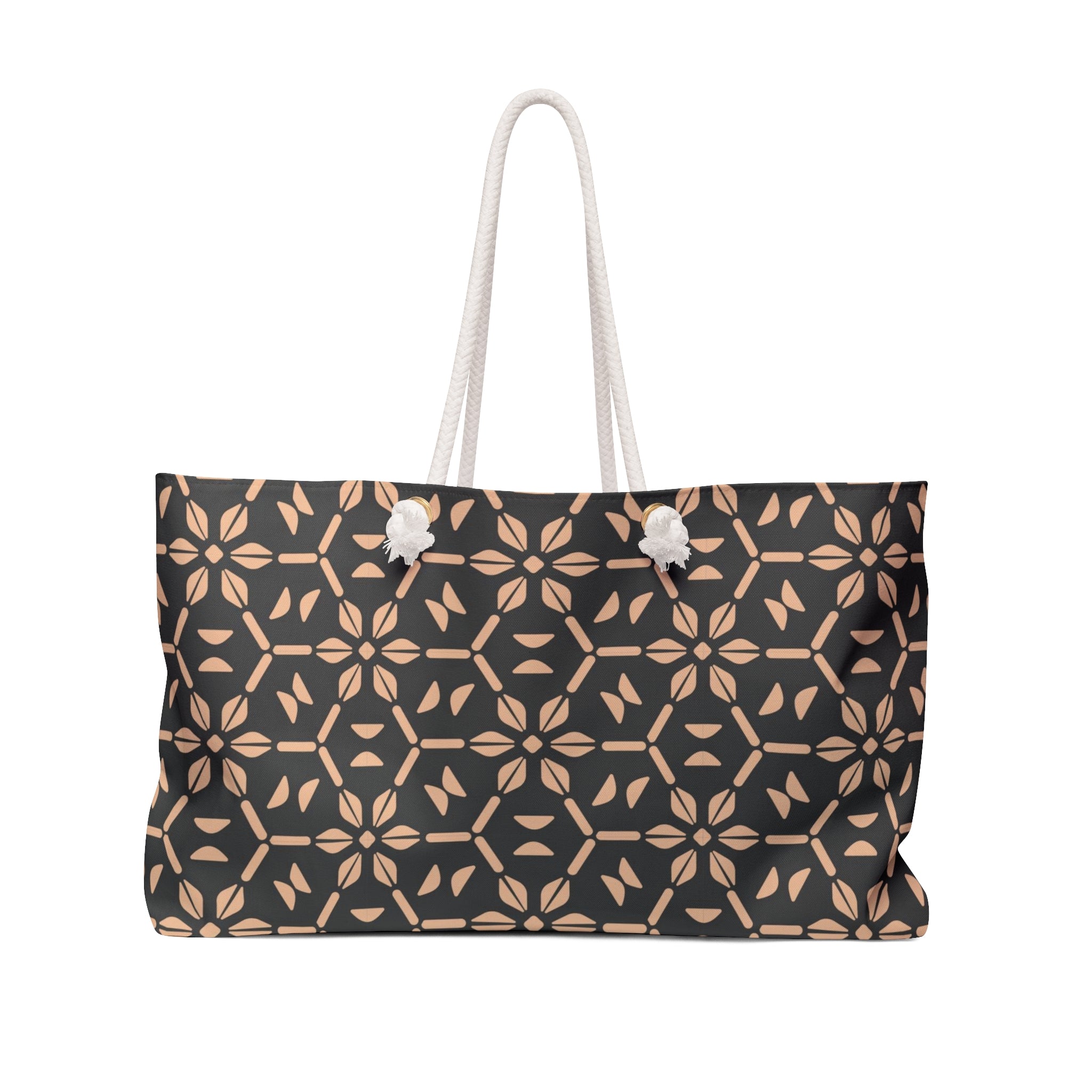 Geometric Floral Weekender Bag — Black & Rose Gold Patterned Travel Tote