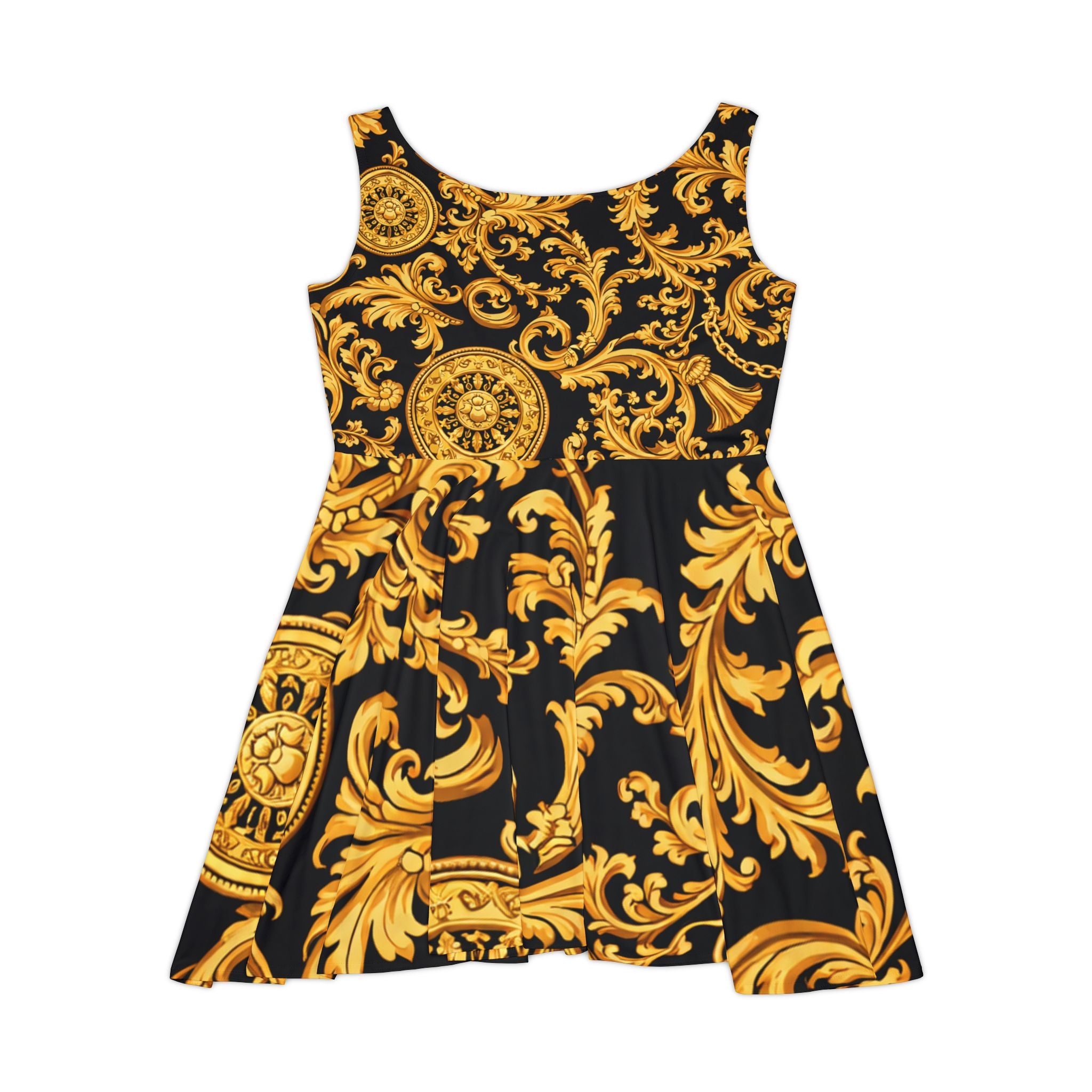 Baroque Gold Scroll Skater Dress
