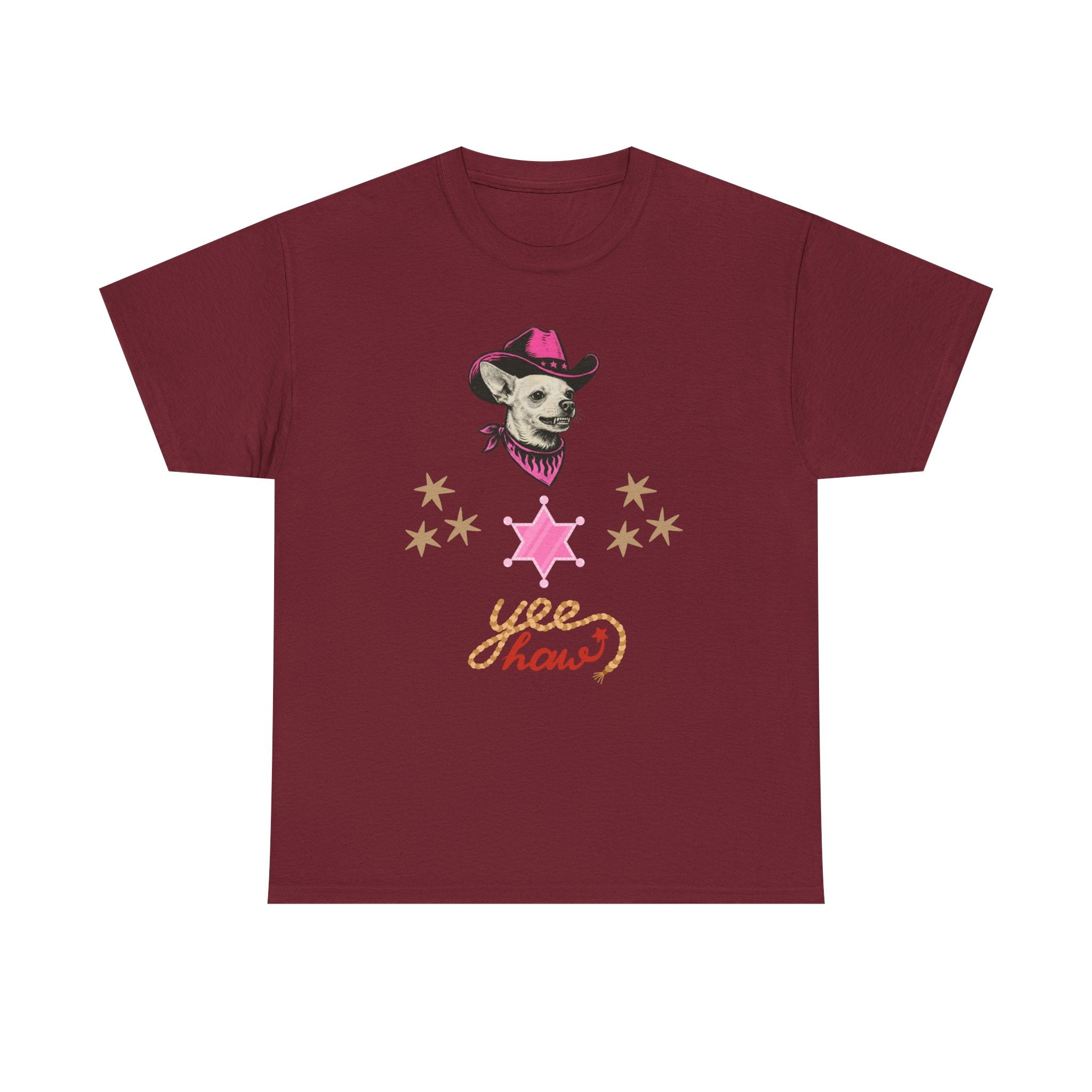 Cowgirl Dog T-Shirt — 'Yee Haw' Chihuahua in Pink Cowboy Hat    Trendy TShirt CoCo