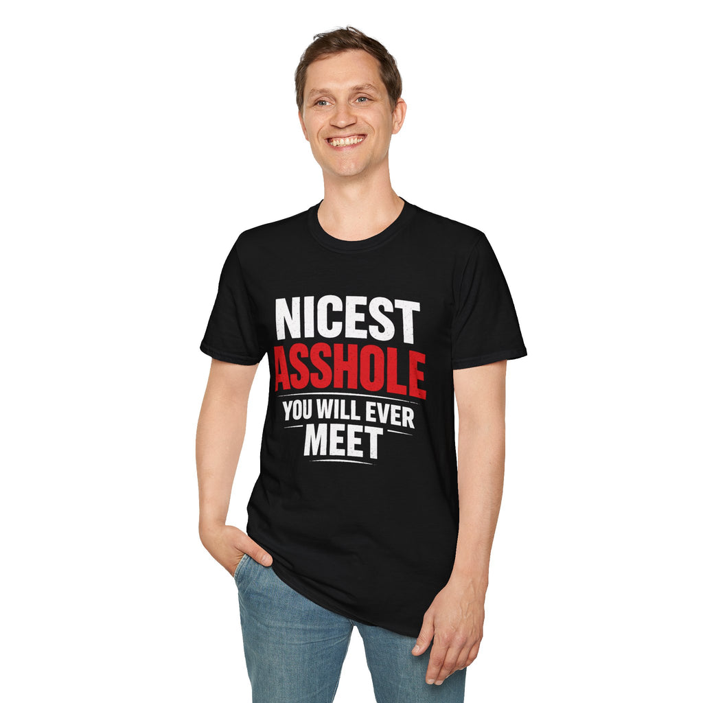Nicest ASSHOLE' Graphic T-Shirt - Bold Red Lettering