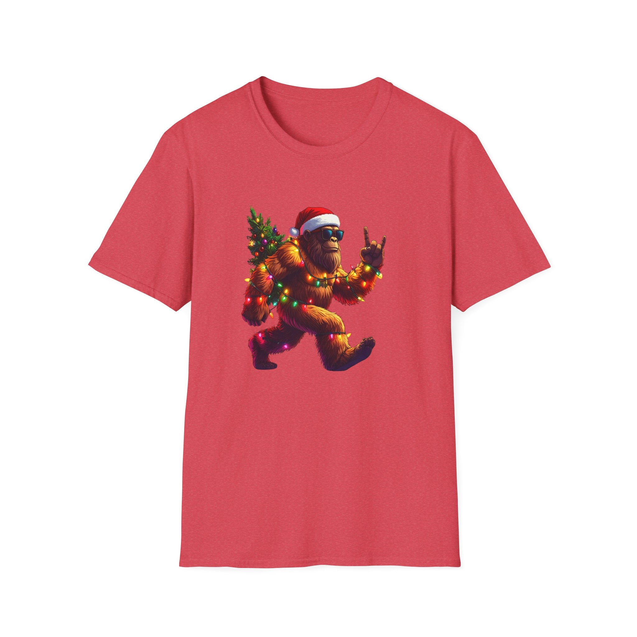 Christmas Sasquatch T-Shirt Festive Bigfoot with Santa Hat & Tree     Trendy TShirt