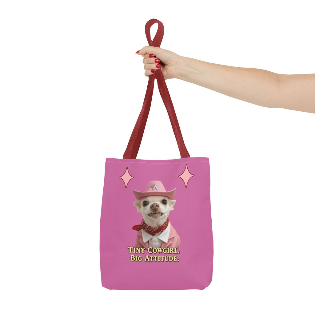Tiny Cowgirl Tote Bag — Coco Cute Pink Chihuahua   Big Attitude” ON WOLF HILL RANCH