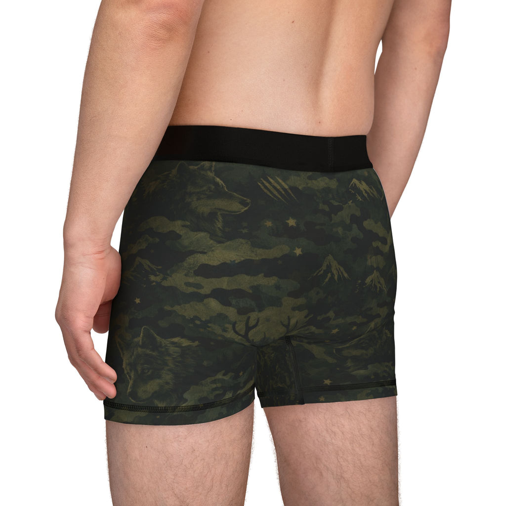 Mens Modern Woodland Camouflage Men's Boxer Shorts — Olive Camo All-Over Print