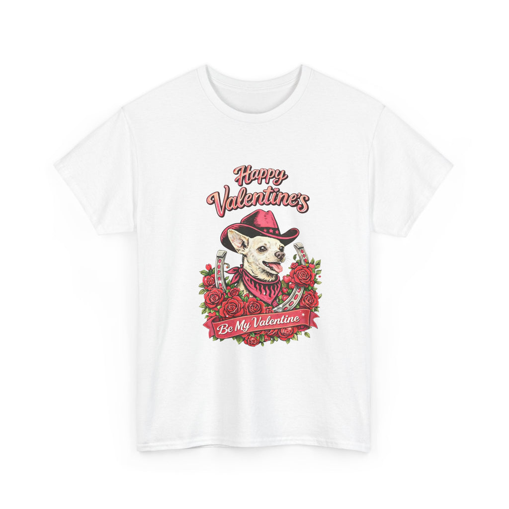 Valentine’s Day Chihuahua Cowgirl Dog Tee – “Be My Valentine” Ranch & Farm Love Shirt