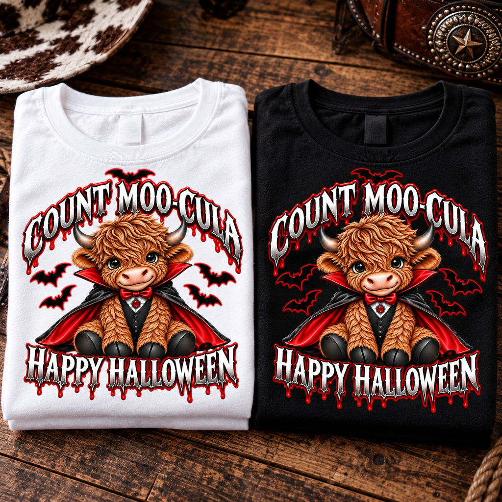 Count Moo-Cula Highland Cow Unisex Halloween T-Shirt